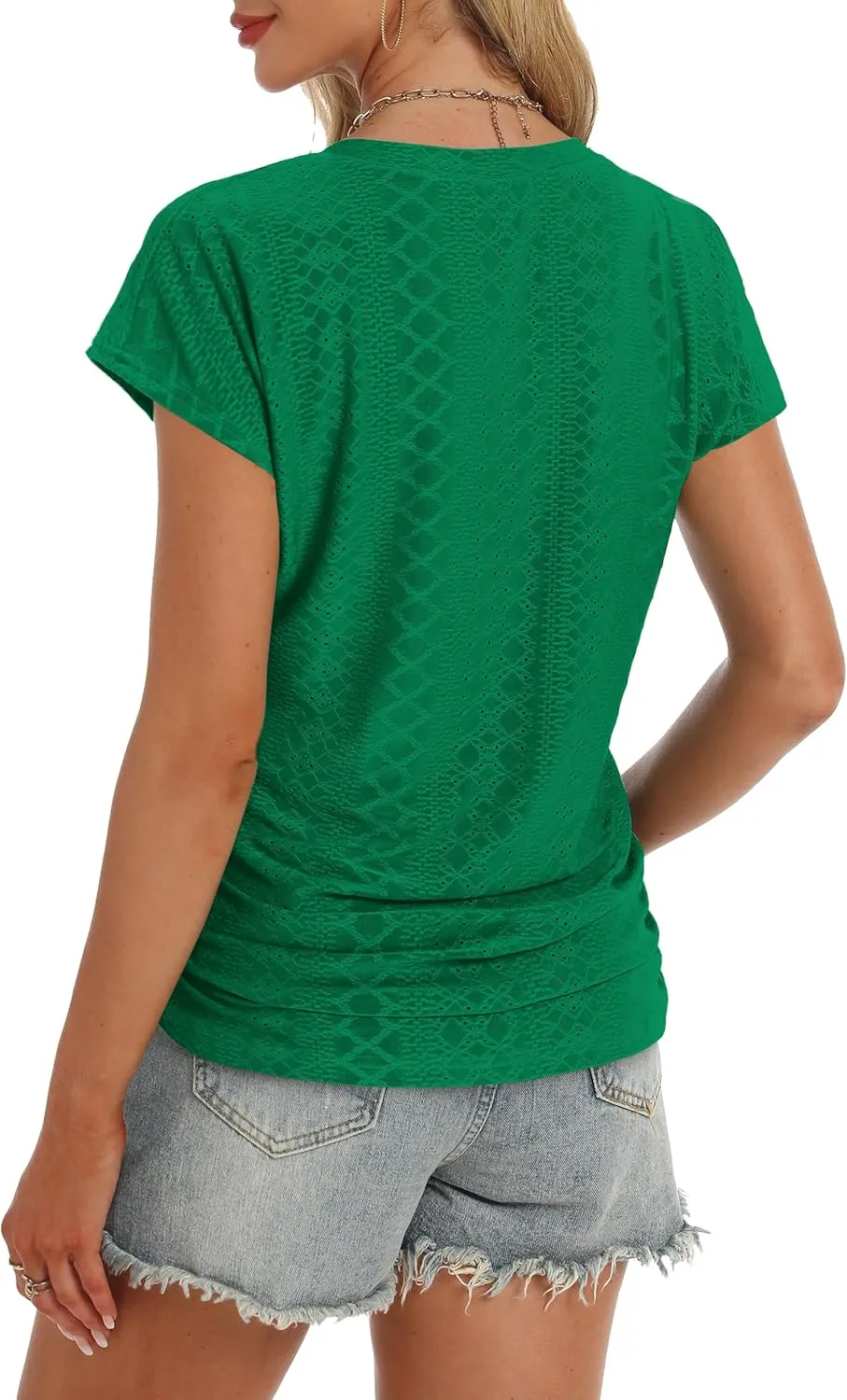 Eyelet Womens Tops Cap Sleeve V Neck T Shirts for Women Casual Loose Basic Tee Summer Shirts 2025 Trendy Clothes