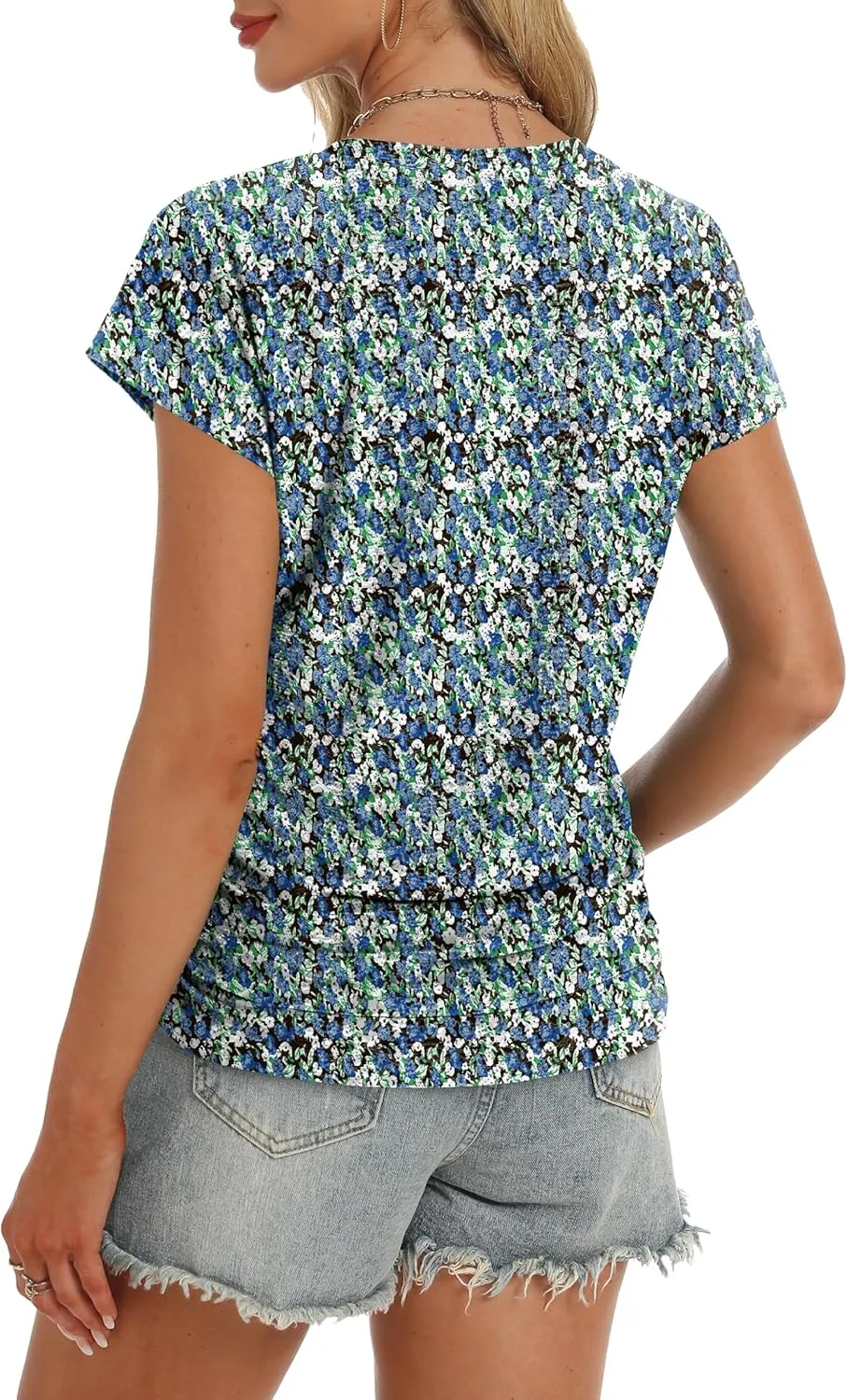 Eyelet Womens Tops Cap Sleeve V Neck T Shirts for Women Casual Loose Basic Tee Summer Shirts 2025 Trendy Clothes
