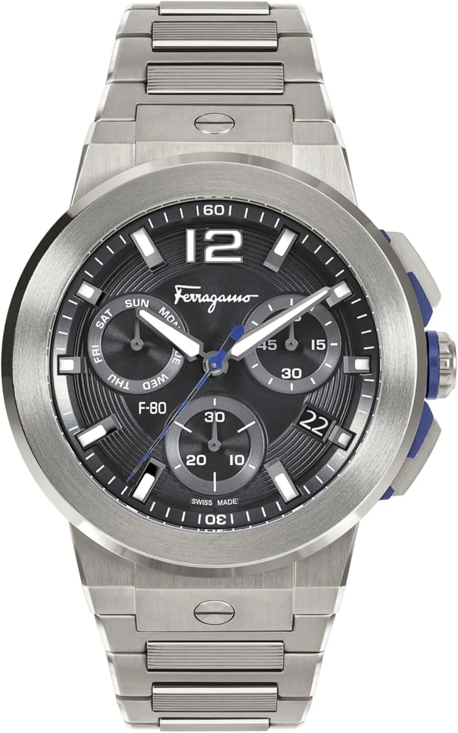 F-80 Titanium Tech Collection Luxury Mens Watch Timepieces with a Grey Bracelet Featuring a Titanium Case and a Black Dial