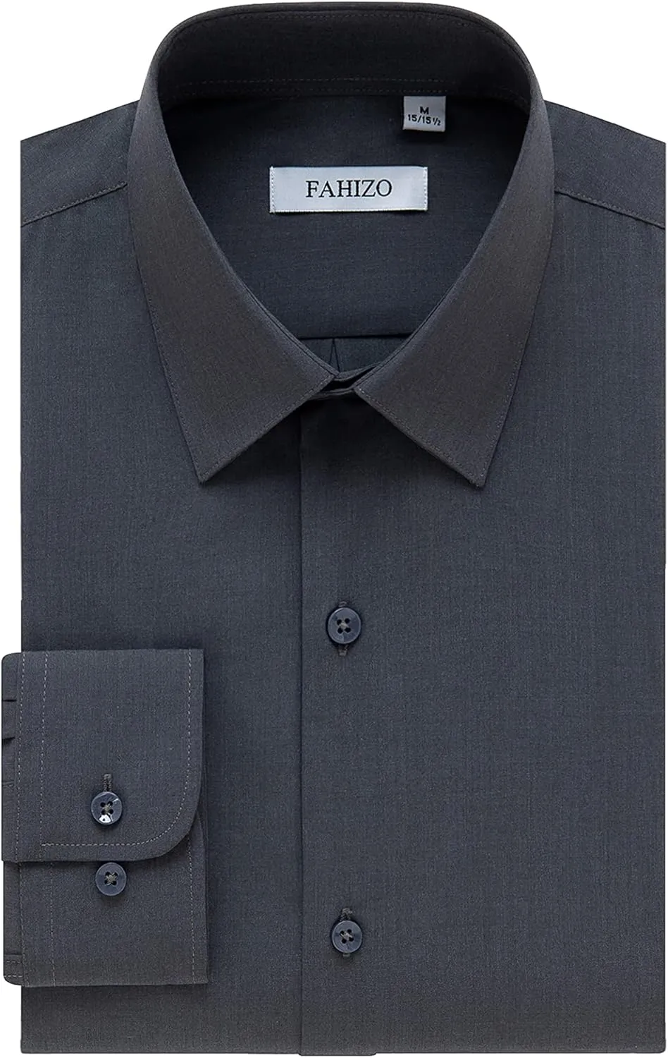 FAHIZO Men's Dress Shirt Casual Regular Fit Stretch Soild Long Sleeve Button Up Shirts