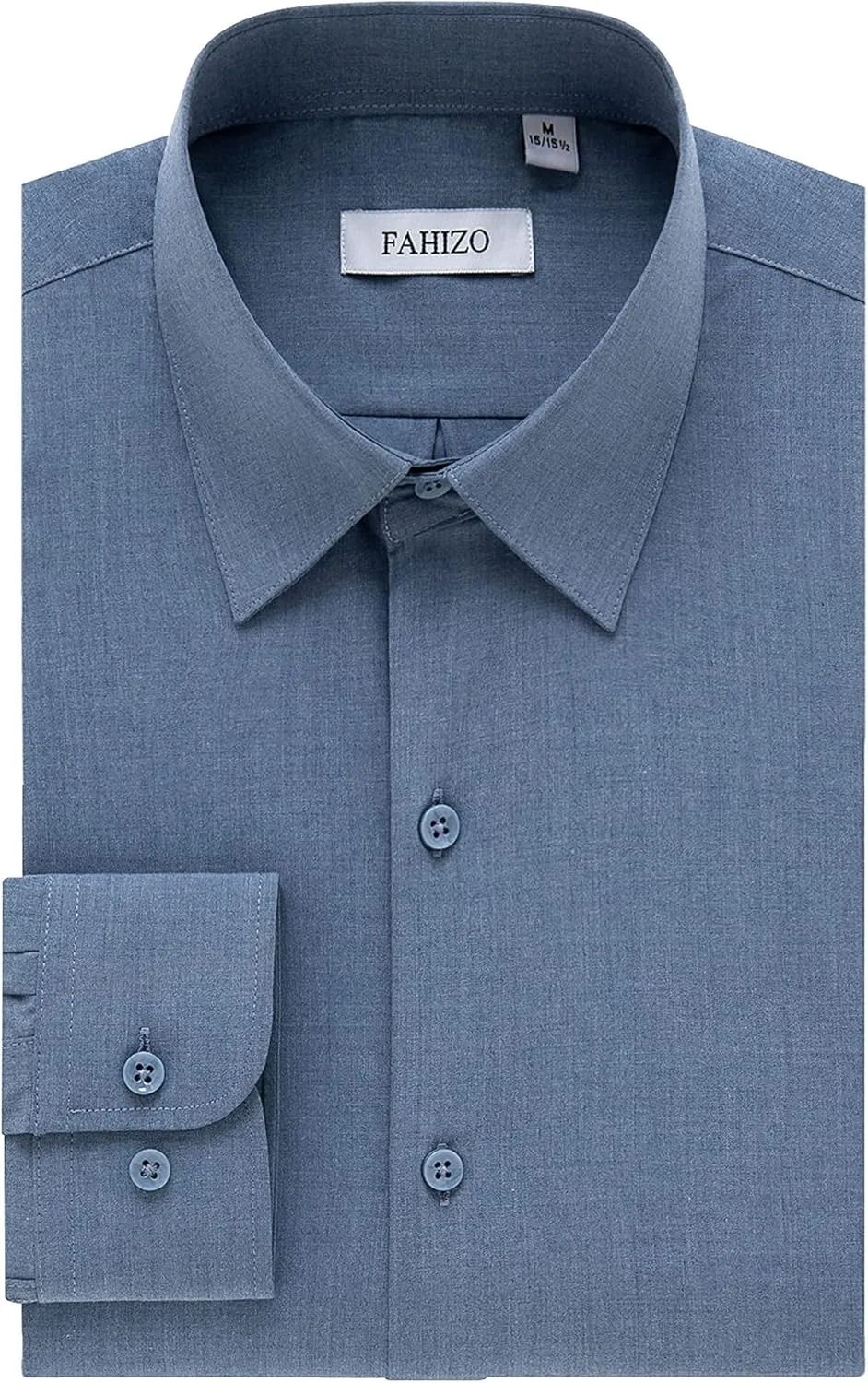 FAHIZO Men's Dress Shirt Casual Regular Fit Stretch Soild Long Sleeve Button Up Shirts