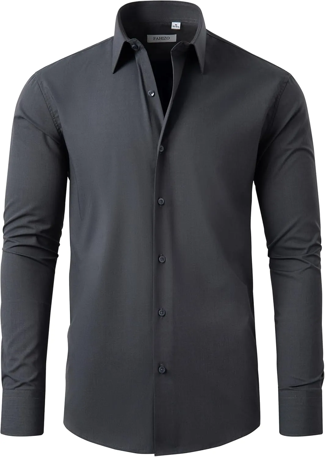 FAHIZO Men's Dress Shirt Casual Regular Fit Stretch Soild Long Sleeve Button Up Shirts