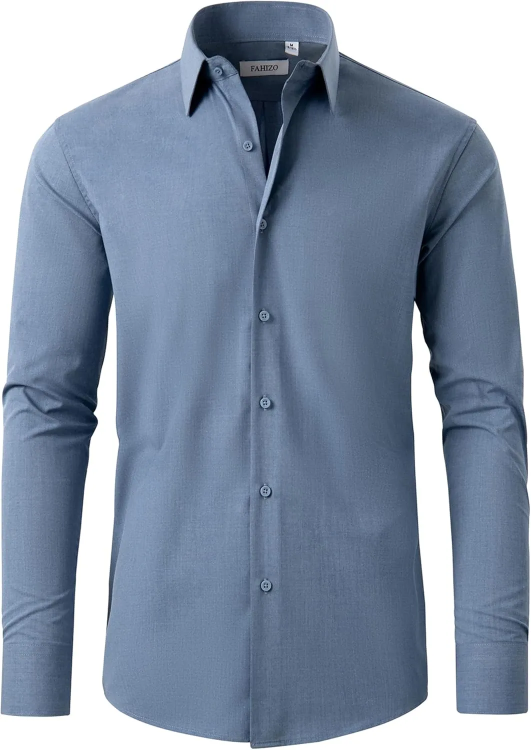 FAHIZO Men's Dress Shirt Casual Regular Fit Stretch Soild Long Sleeve Button Up Shirts