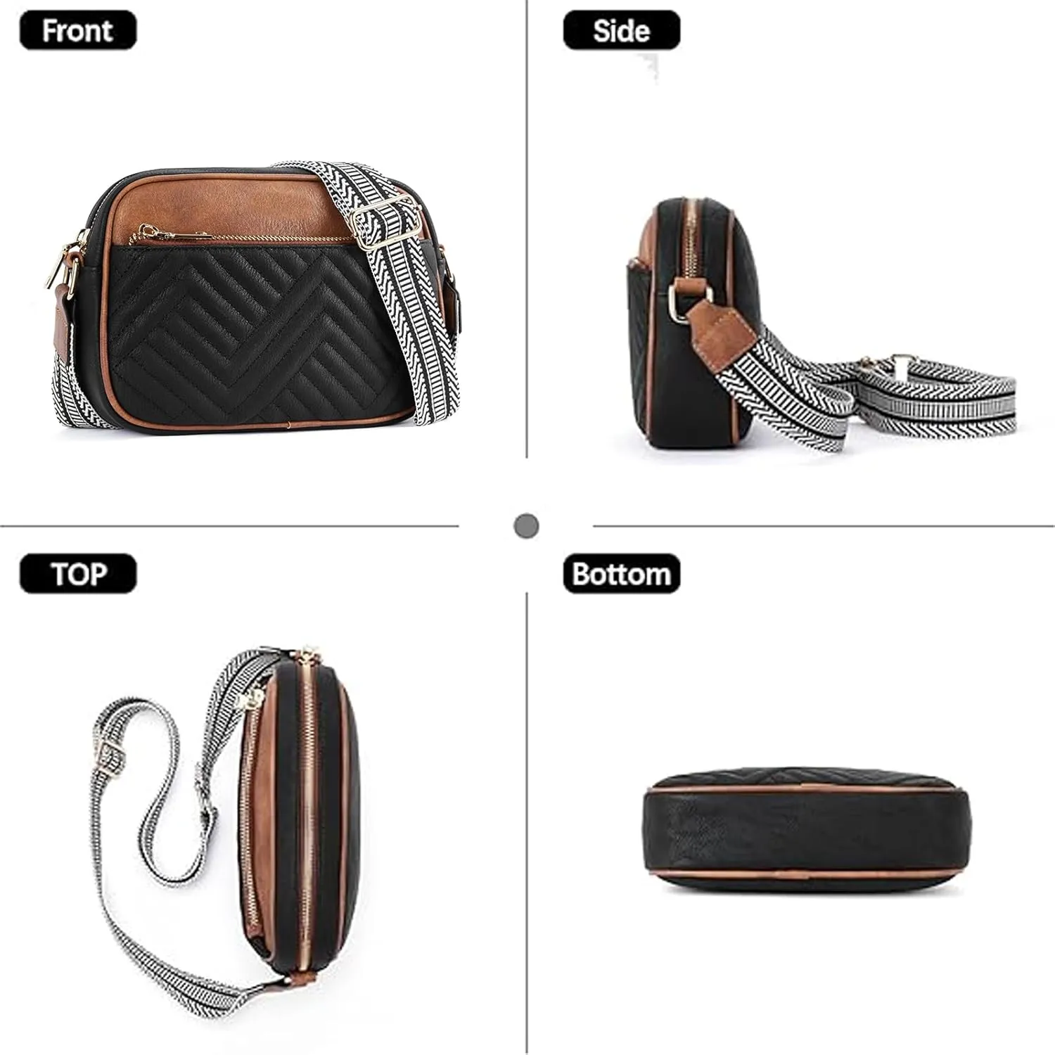 Fashion Crossbody Bags for Women Vegan Leather Quilted Crossbody Purses Shoulder Bag with Wide Strap