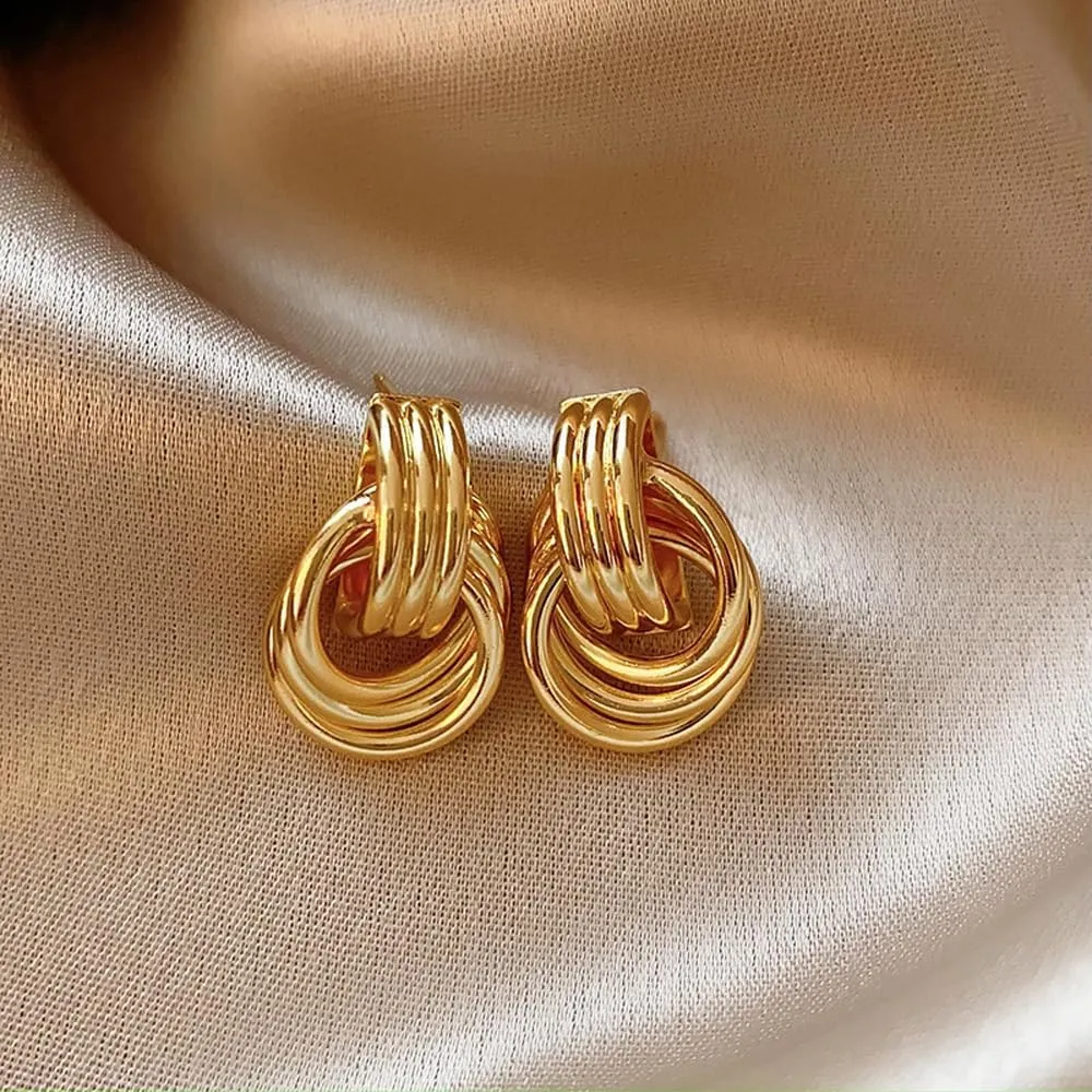Fashion Geometric Twist Stud Earrings Chunky Metallic Knot Drop Earrings for Women Charm Jewelry Gold Irregular Circle Earrings for Friends Gifts