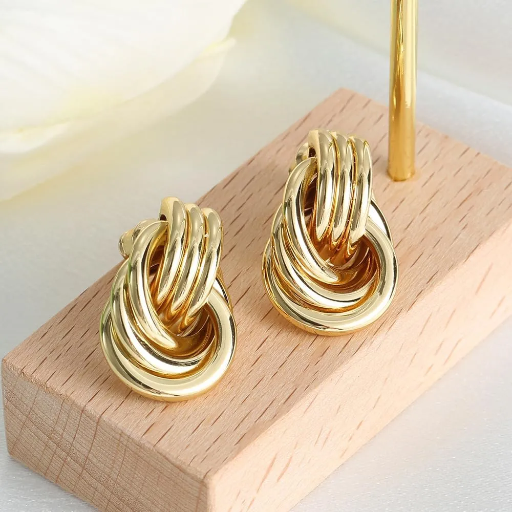 Fashion Geometric Twist Stud Earrings Chunky Metallic Knot Drop Earrings for Women Charm Jewelry Gold Irregular Circle Earrings for Friends Gifts