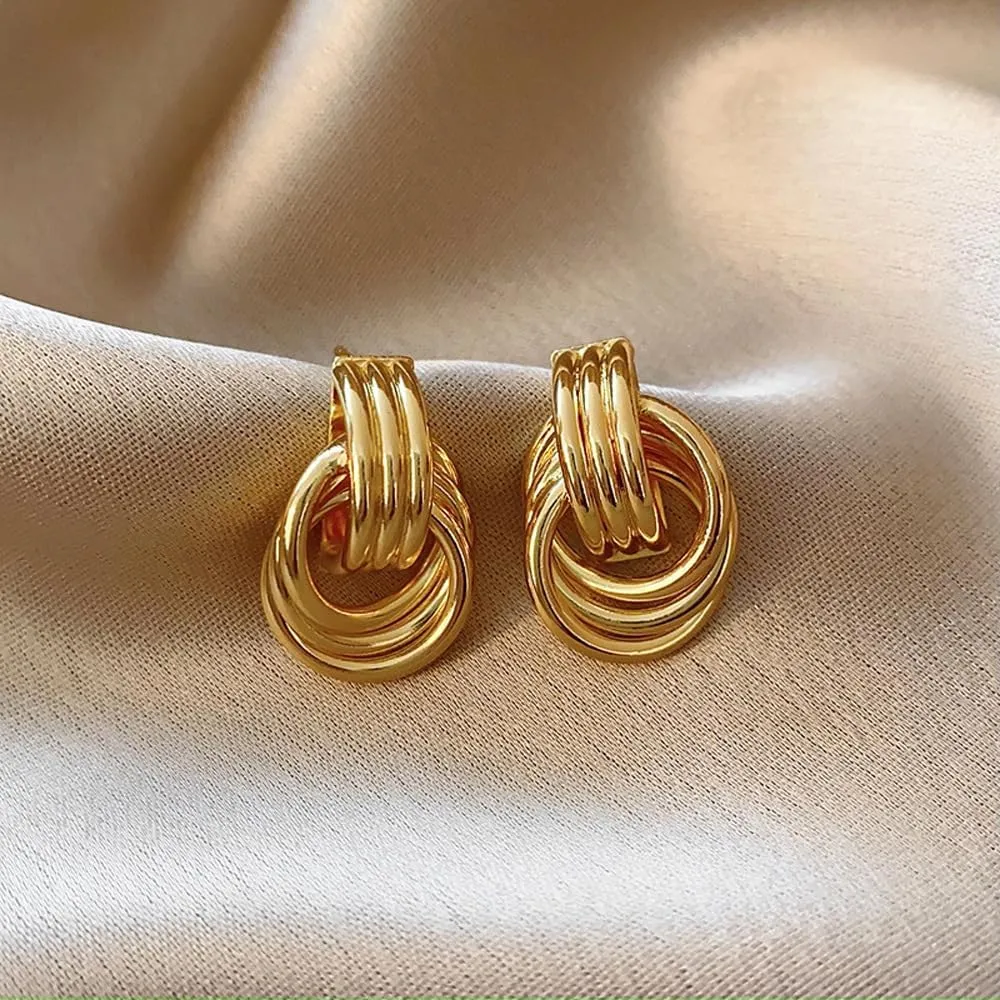 Fashion Geometric Twist Stud Earrings Chunky Metallic Knot Drop Earrings for Women Charm Jewelry Gold Irregular Circle Earrings for Friends Gifts