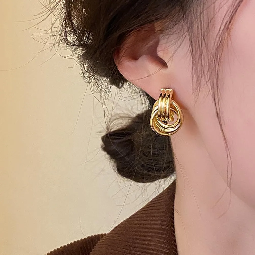 Fashion Geometric Twist Stud Earrings Chunky Metallic Knot Drop Earrings for Women Charm Jewelry Gold Irregular Circle Earrings for Friends Gifts