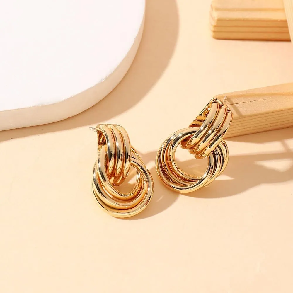 Fashion Geometric Twist Stud Earrings Chunky Metallic Knot Drop Earrings for Women Charm Jewelry Gold Irregular Circle Earrings for Friends Gifts