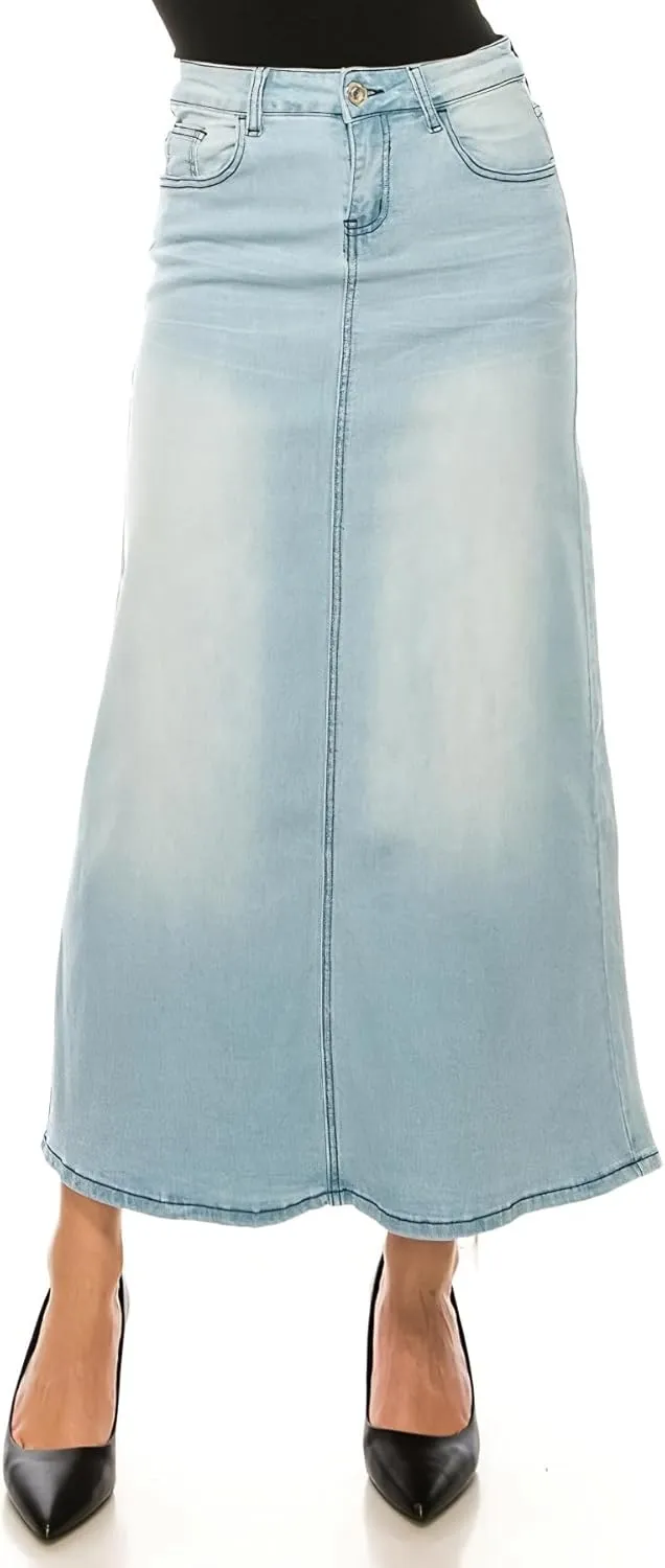 Fashion2Love Women's Juniors/Plus Size Stretch Denim Straight Long Skirt (89103)