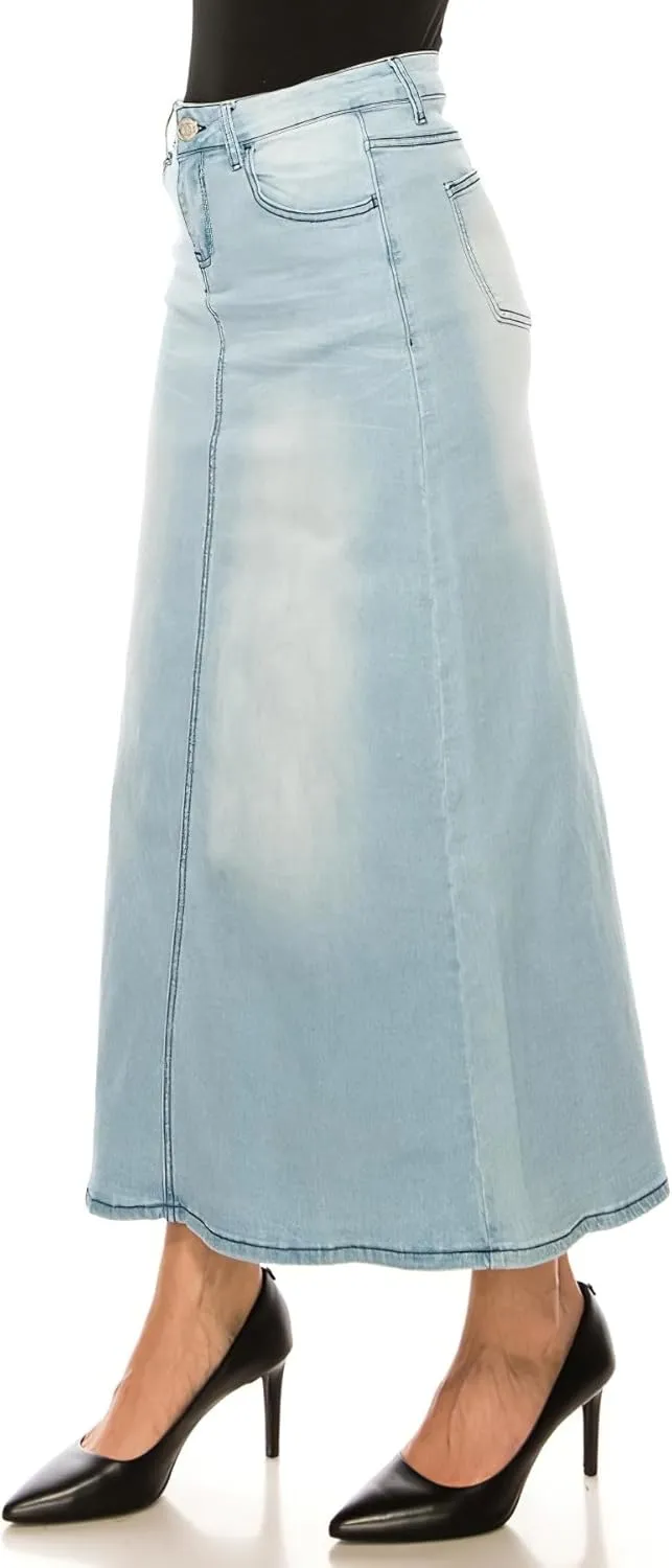 Fashion2Love Women's Juniors/Plus Size Stretch Denim Straight Long Skirt (89103)
