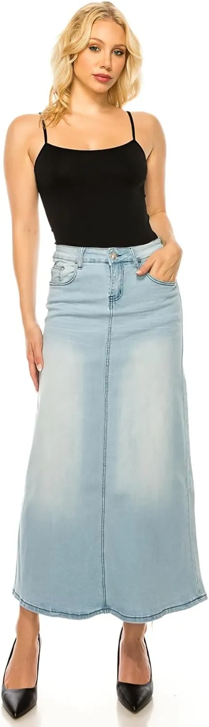 Fashion2Love Women's Juniors/Plus Size Stretch Denim Straight Long Skirt (89103)