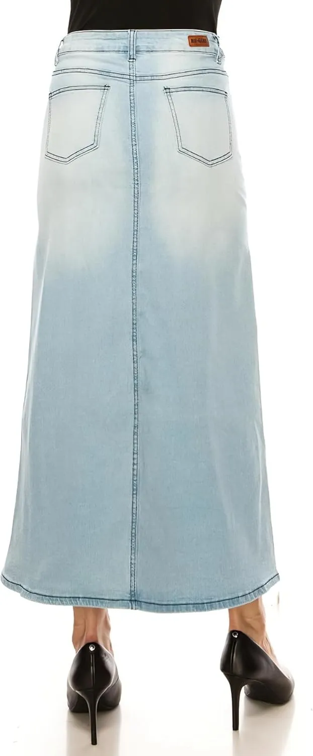 Fashion2Love Women's Juniors/Plus Size Stretch Denim Straight Long Skirt (89103)