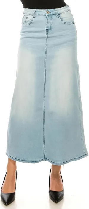 Fashion2Love Women's Juniors/Plus Size Stretch Denim Straight Long Skirt (89103)