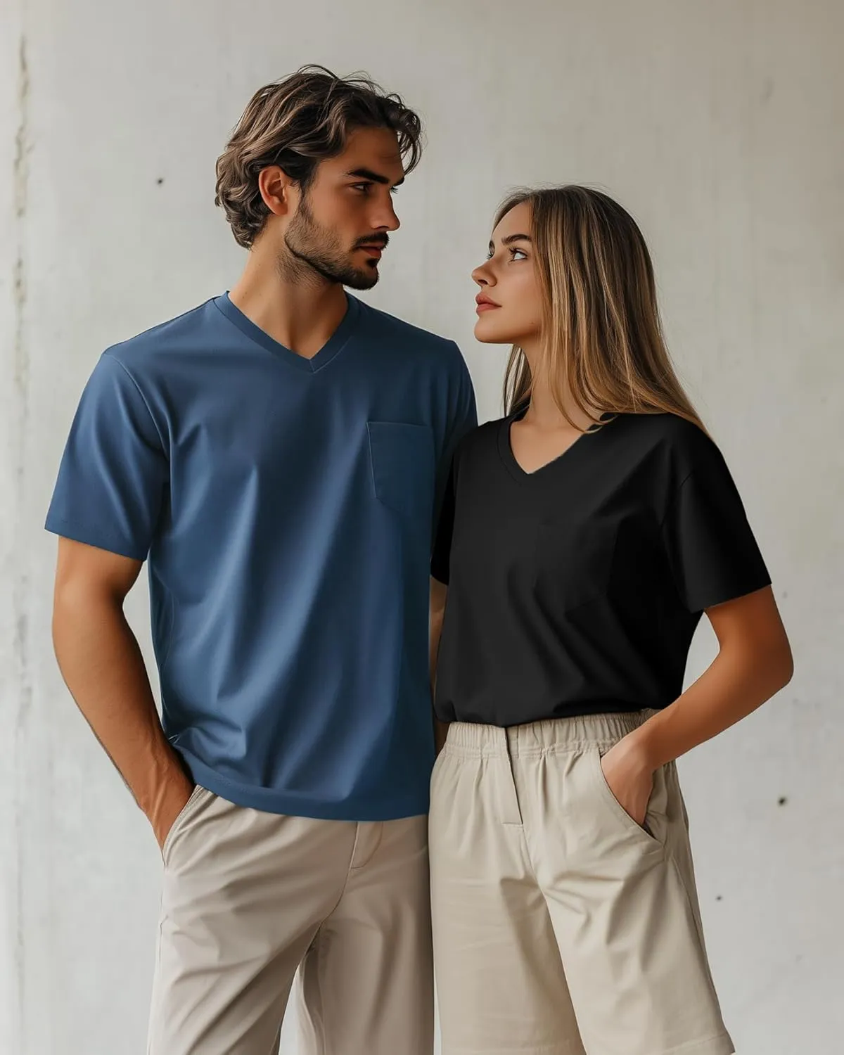 Ficerd 3 Pack Men's V Neck T Shirts Short Sleeve Plus Size Tee Loose Casual Top Cotton Basic Oversized Shirts with Pocket