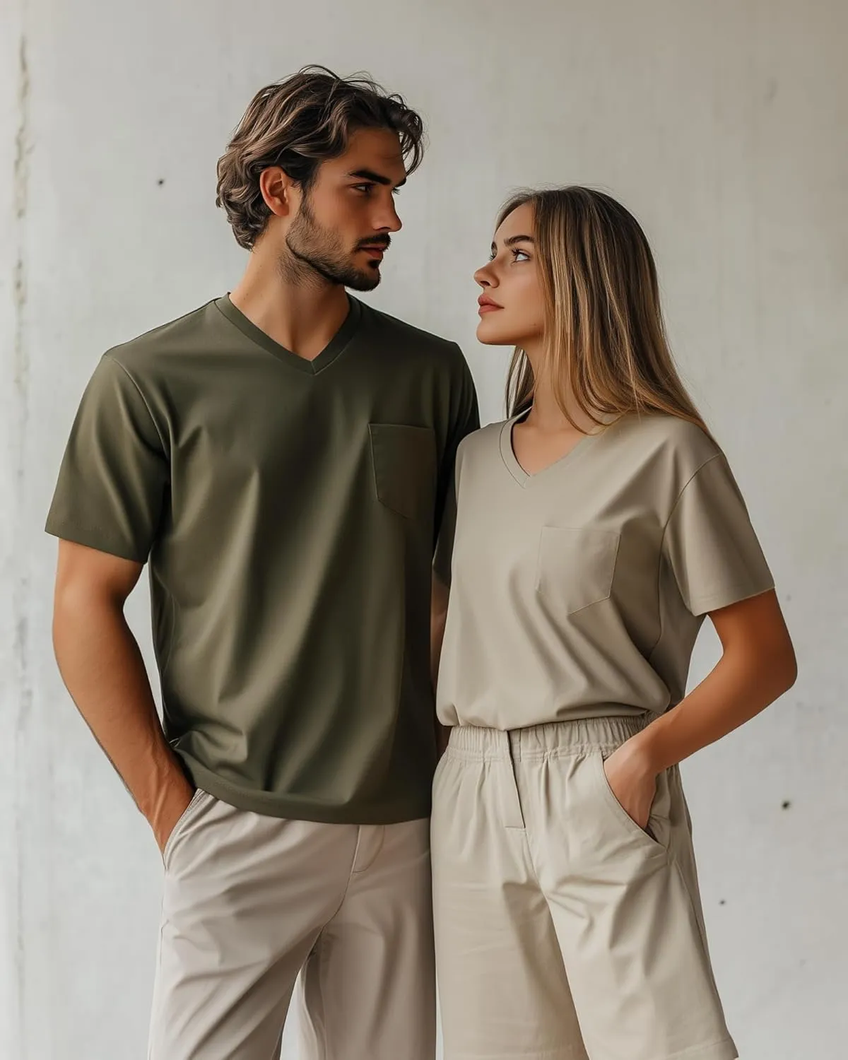 Ficerd 3 Pack Men's V Neck T Shirts Short Sleeve Plus Size Tee Loose Casual Top Cotton Basic Oversized Shirts with Pocket
