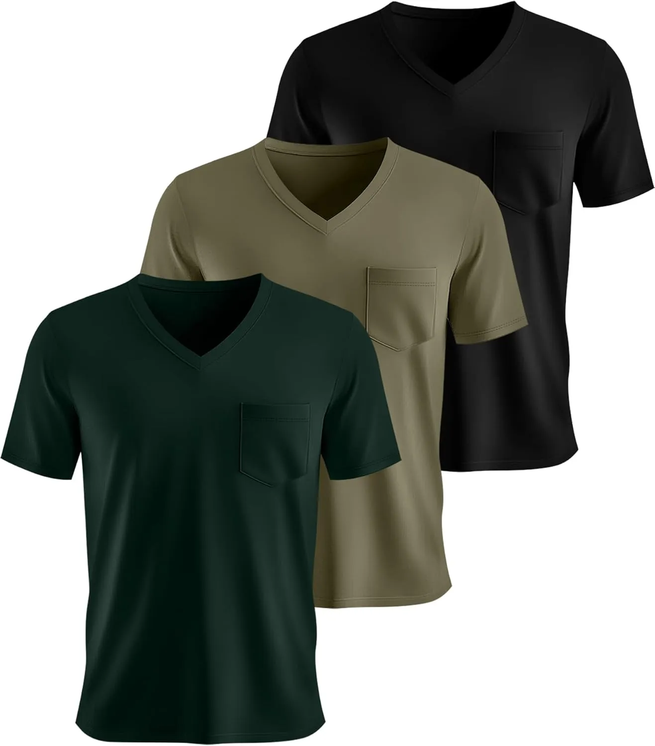 Ficerd 3 Pack Men's V Neck T Shirts Short Sleeve Plus Size Tee Loose Casual Top Cotton Basic Oversized Shirts with Pocket
