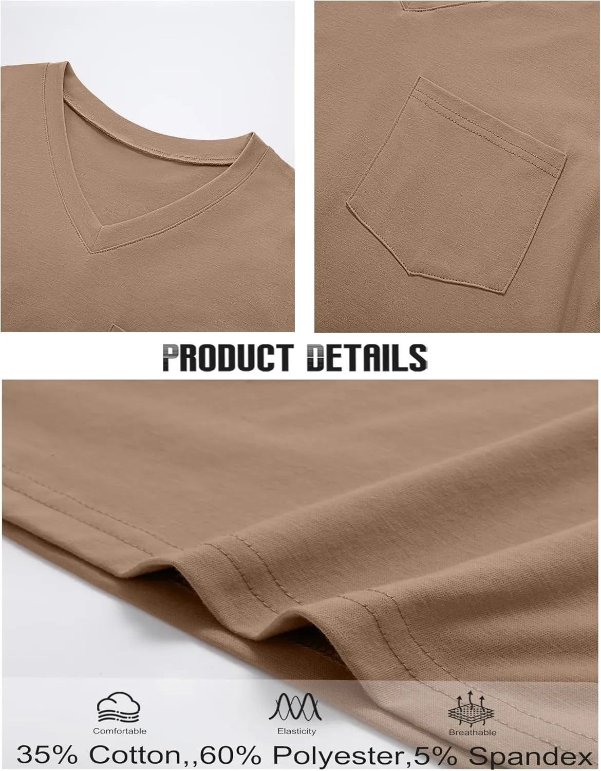Ficerd 3 Pack Men's V Neck T Shirts Short Sleeve Plus Size Tee Loose Casual Top Cotton Basic Oversized Shirts with Pocket