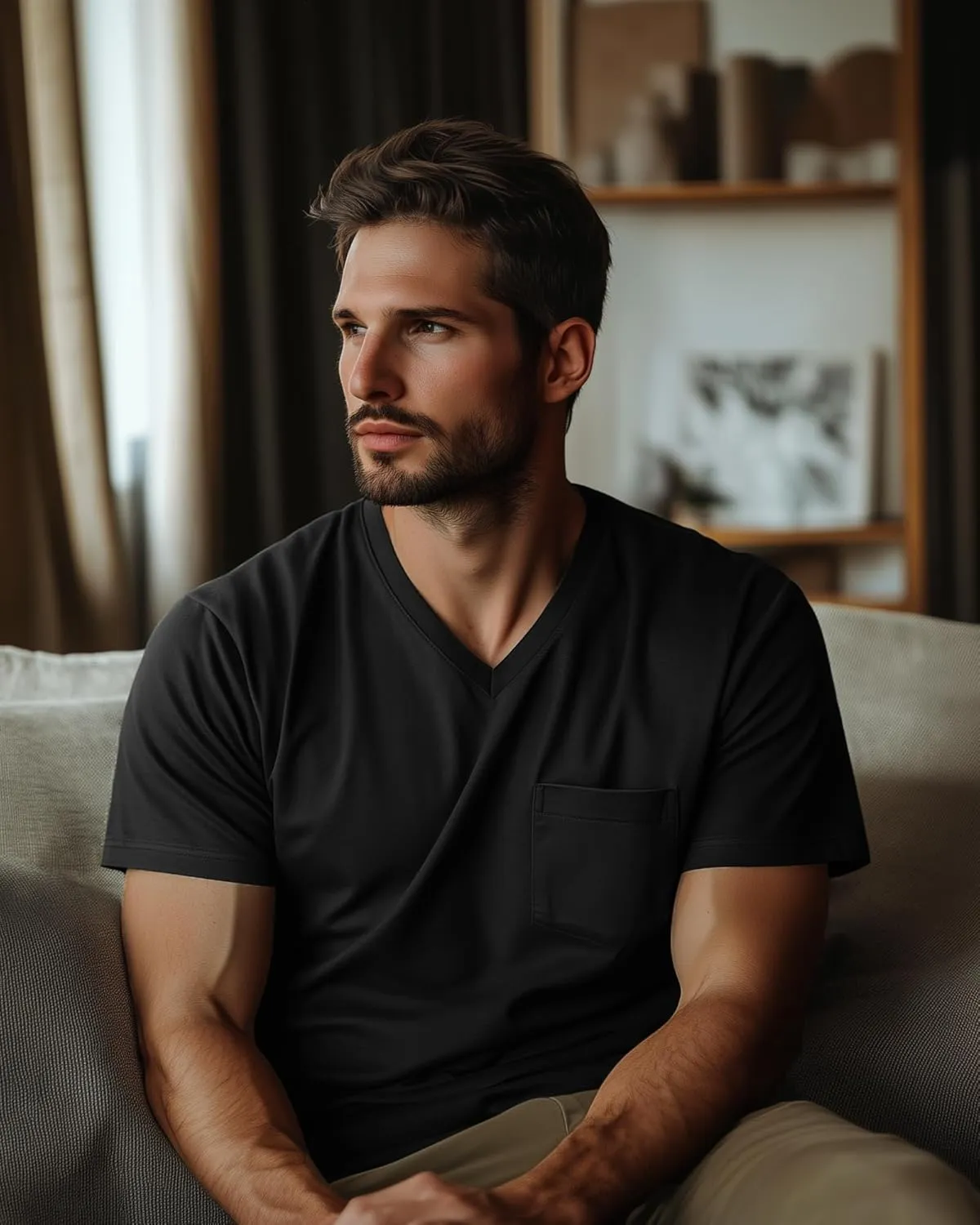 Ficerd 3 Pack Men's V Neck T Shirts Short Sleeve Plus Size Tee Loose Casual Top Cotton Basic Oversized Shirts with Pocket