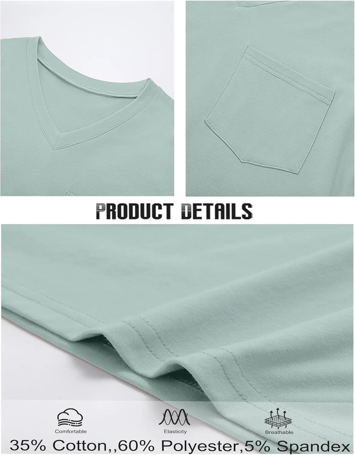 Ficerd 3 Pack Men's V Neck T Shirts Short Sleeve Plus Size Tee Loose Casual Top Cotton Basic Oversized Shirts with Pocket