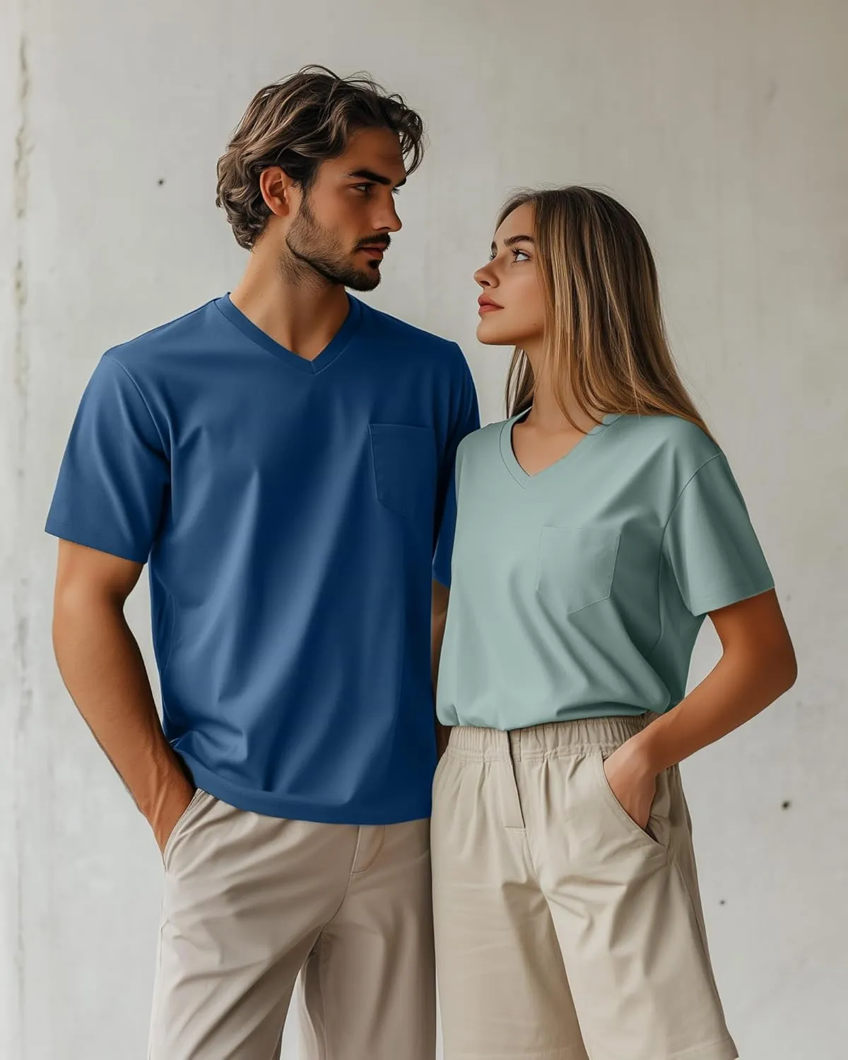 Ficerd 3 Pack Men's V Neck T Shirts Short Sleeve Plus Size Tee Loose Casual Top Cotton Basic Oversized Shirts with Pocket