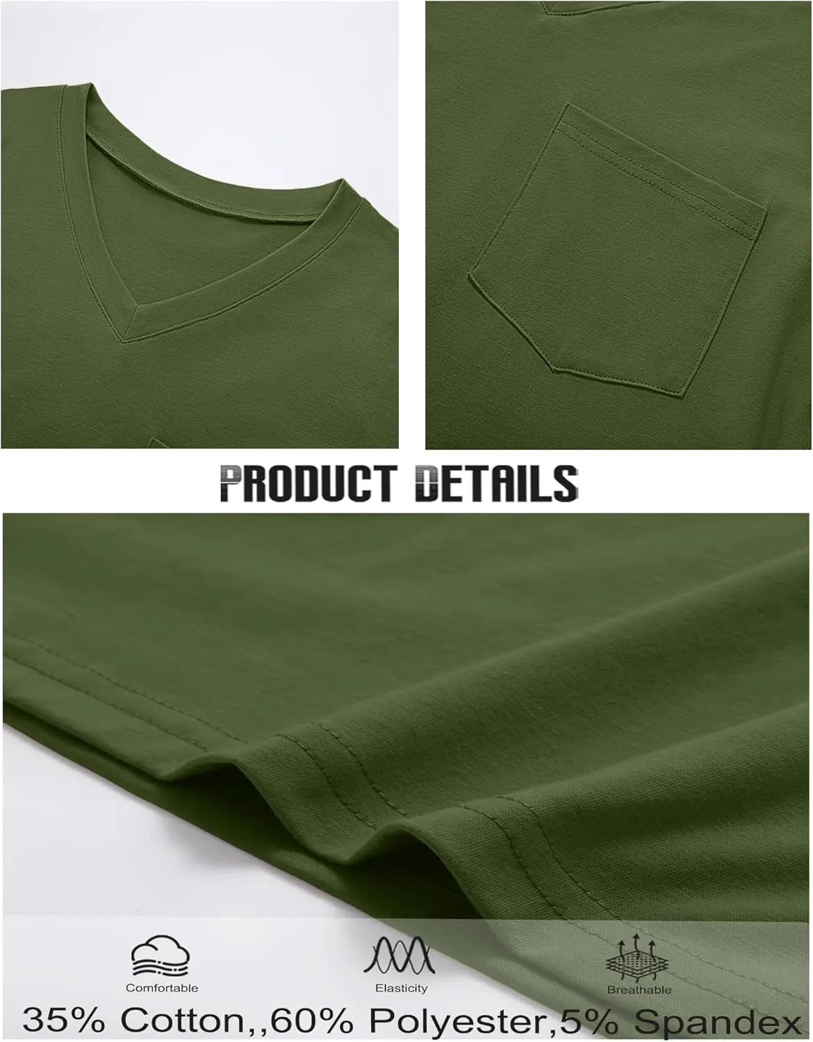 Ficerd 3 Pack Men's V Neck T Shirts Short Sleeve Plus Size Tee Loose Casual Top Cotton Basic Oversized Shirts with Pocket