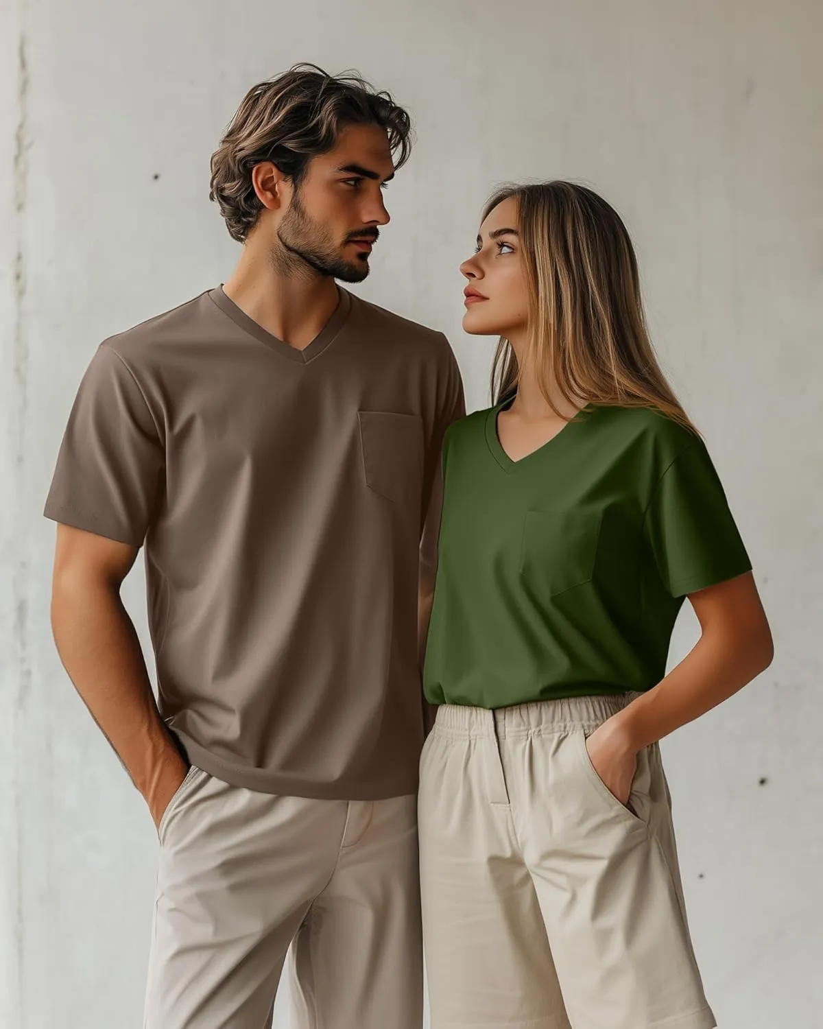 Ficerd 3 Pack Men's V Neck T Shirts Short Sleeve Plus Size Tee Loose Casual Top Cotton Basic Oversized Shirts with Pocket