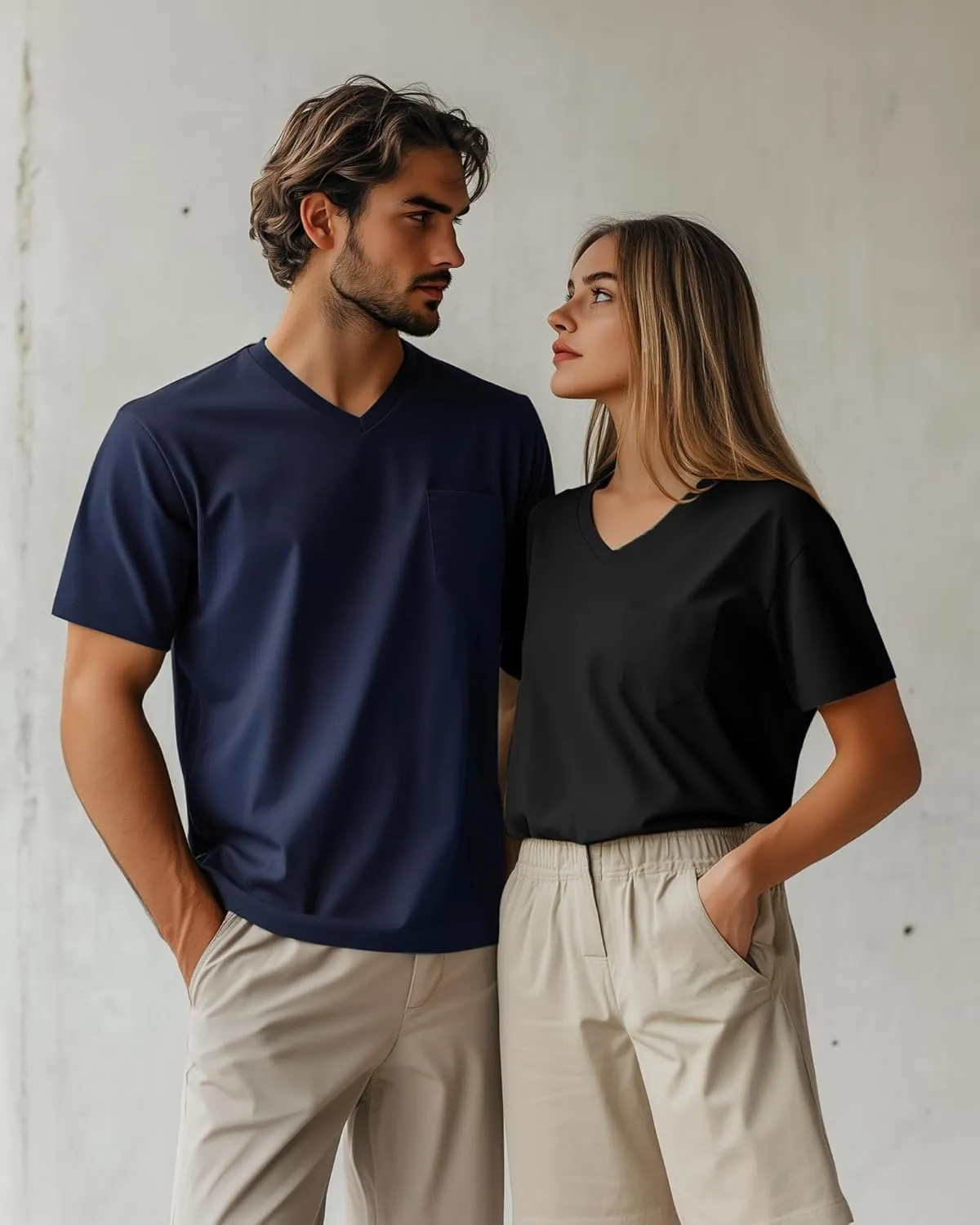 Ficerd 3 Pack Men's V Neck T Shirts Short Sleeve Plus Size Tee Loose Casual Top Cotton Basic Oversized Shirts with Pocket