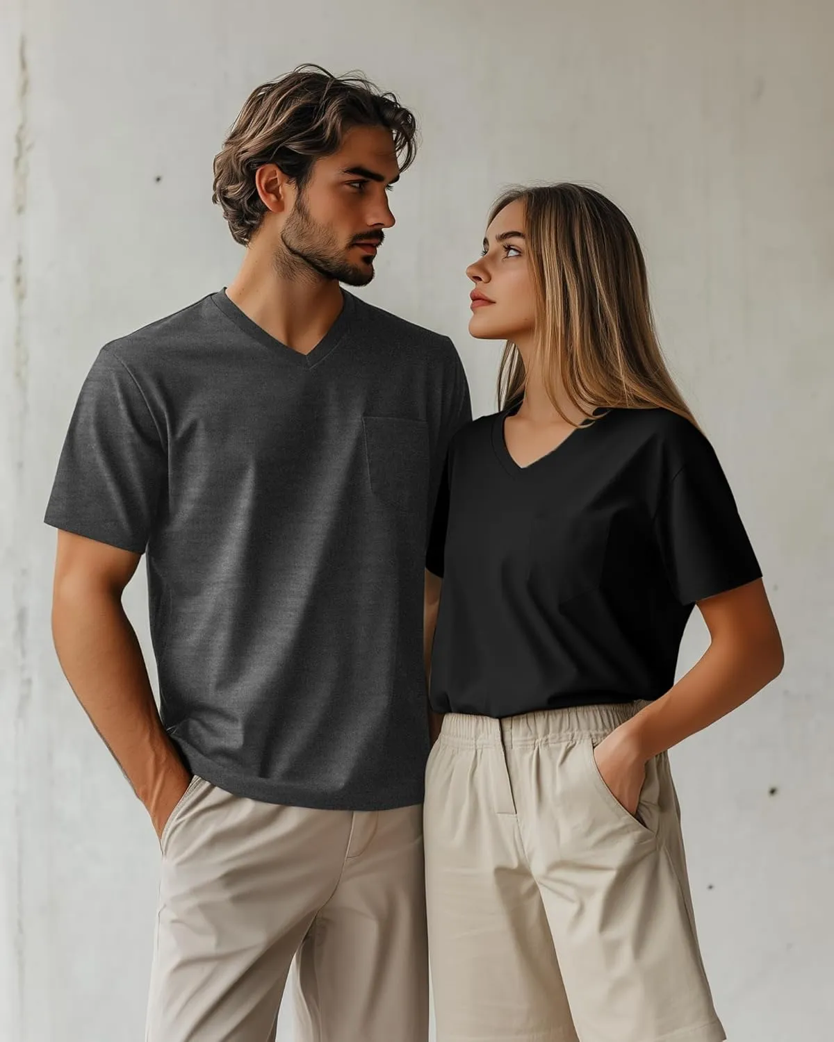 Ficerd 3 Pack Men's V Neck T Shirts Short Sleeve Plus Size Tee Loose Casual Top Cotton Basic Oversized Shirts with Pocket
