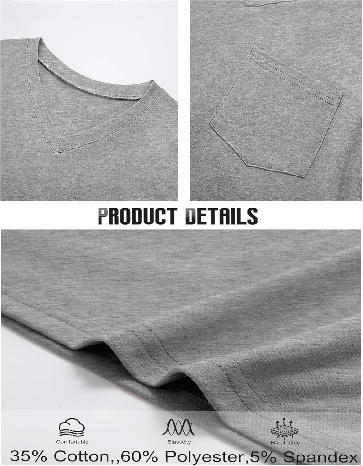 Ficerd 3 Pack Men's V Neck T Shirts Short Sleeve Plus Size Tee Loose Casual Top Cotton Basic Oversized Shirts with Pocket
