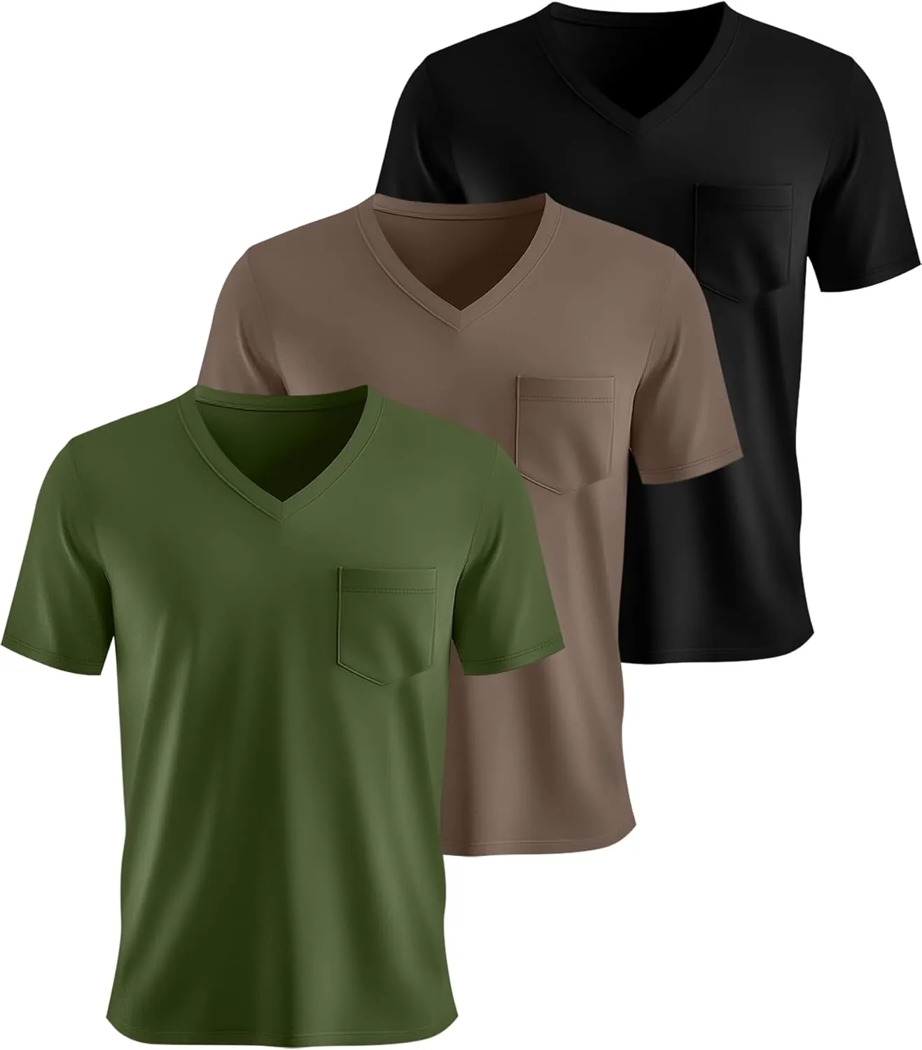 Ficerd 3 Pack Men's V Neck T Shirts Short Sleeve Plus Size Tee Loose Casual Top Cotton Basic Oversized Shirts with Pocket