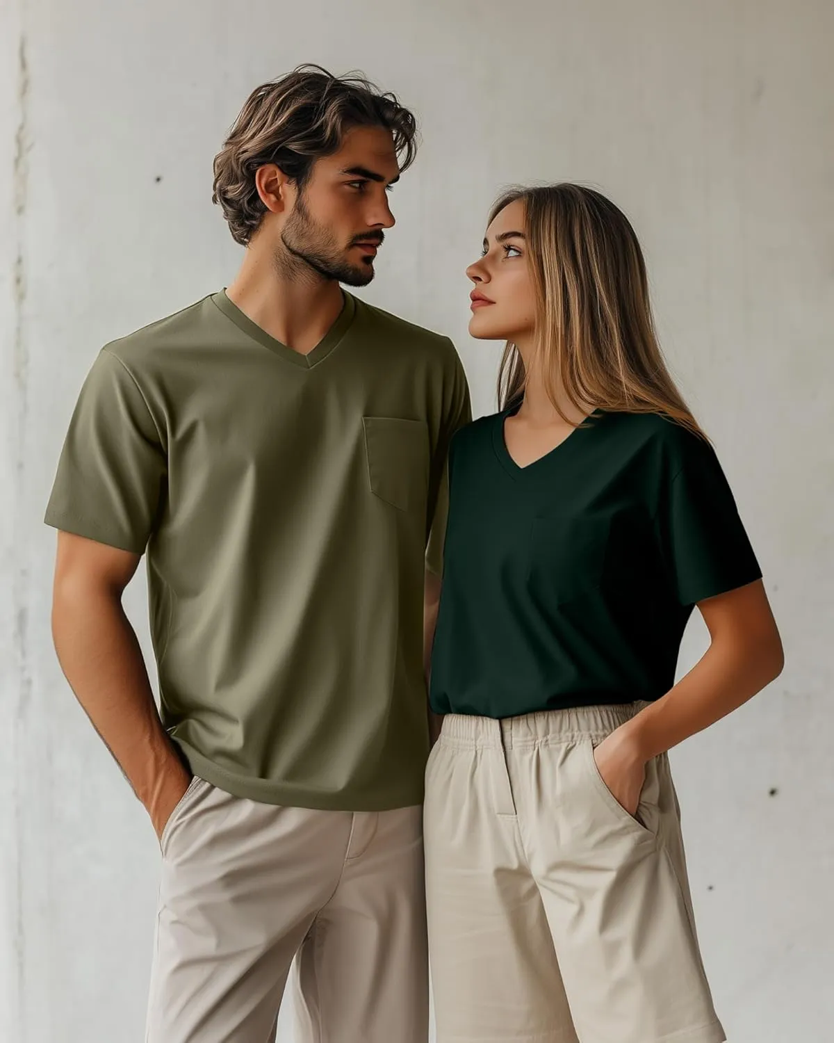 Ficerd 3 Pack Men's V Neck T Shirts Short Sleeve Plus Size Tee Loose Casual Top Cotton Basic Oversized Shirts with Pocket
