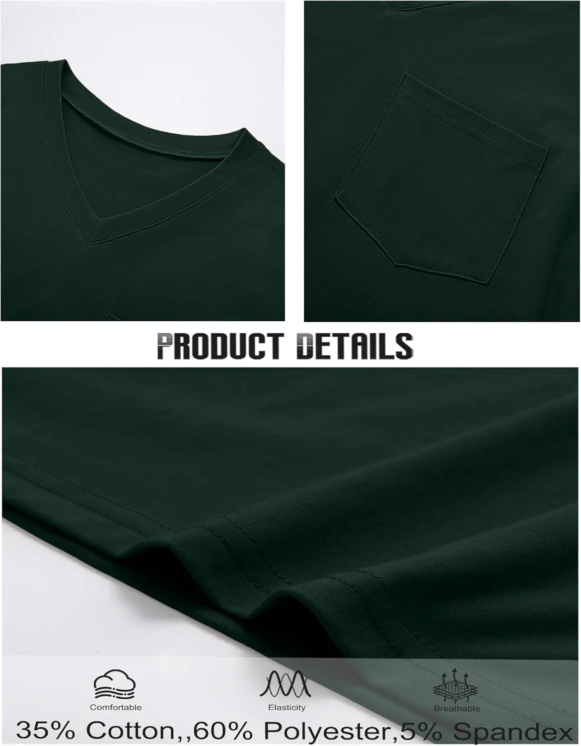 Ficerd 3 Pack Men's V Neck T Shirts Short Sleeve Plus Size Tee Loose Casual Top Cotton Basic Oversized Shirts with Pocket