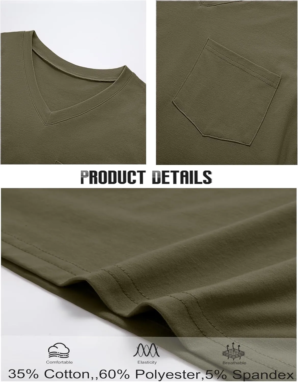 Ficerd 3 Pack Men's V Neck T Shirts Short Sleeve Plus Size Tee Loose Casual Top Cotton Basic Oversized Shirts with Pocket