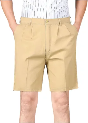 Finelylove Mens Dress Shorts Summer Pleated Front Cotton Twill Chino Golf Shorts Business Casual Work Shorts with Pockets