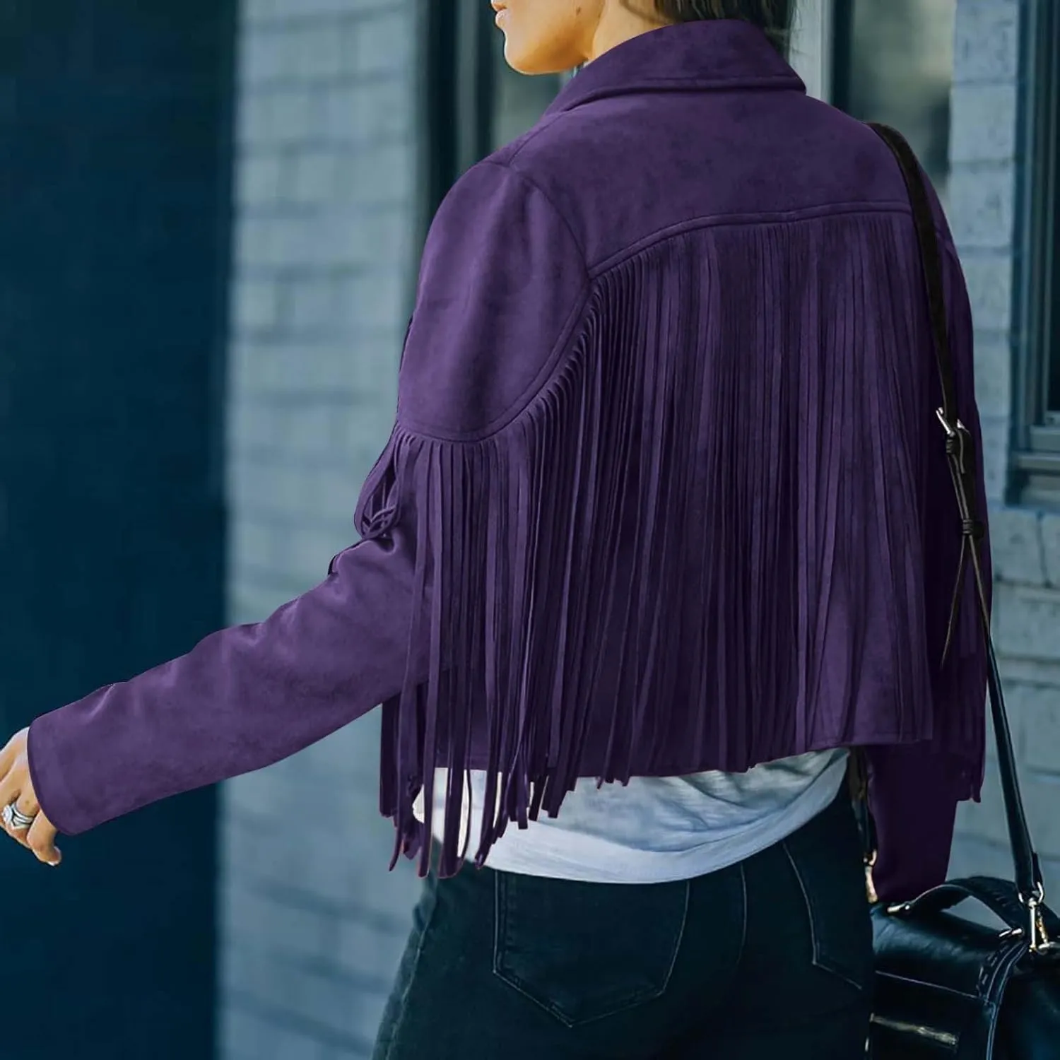 Firzero Tassels Coat Women Faux Suede Jacket Long Sleeve Fringe Jackets Motorcycle Moto Biker Short Open Front Cardigan 2024