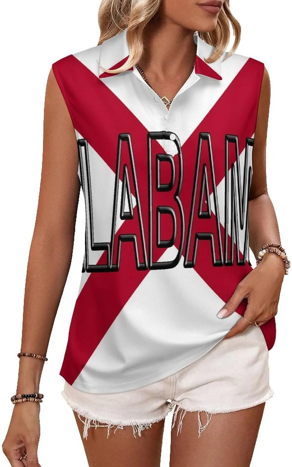 Flag of Alabama State Women's Sleeveless Golf Polo Shirts Athletic Tank Tops