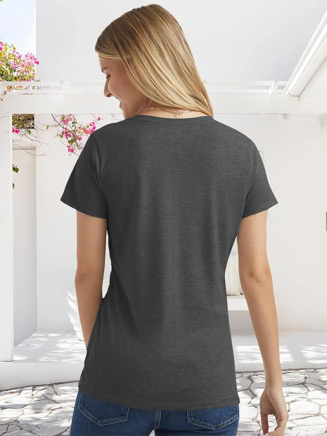 Flower Kindly Shirt for Women Funny Wildflower Plant T-Shirt Bohemian Summer Vacation V Neck Tops