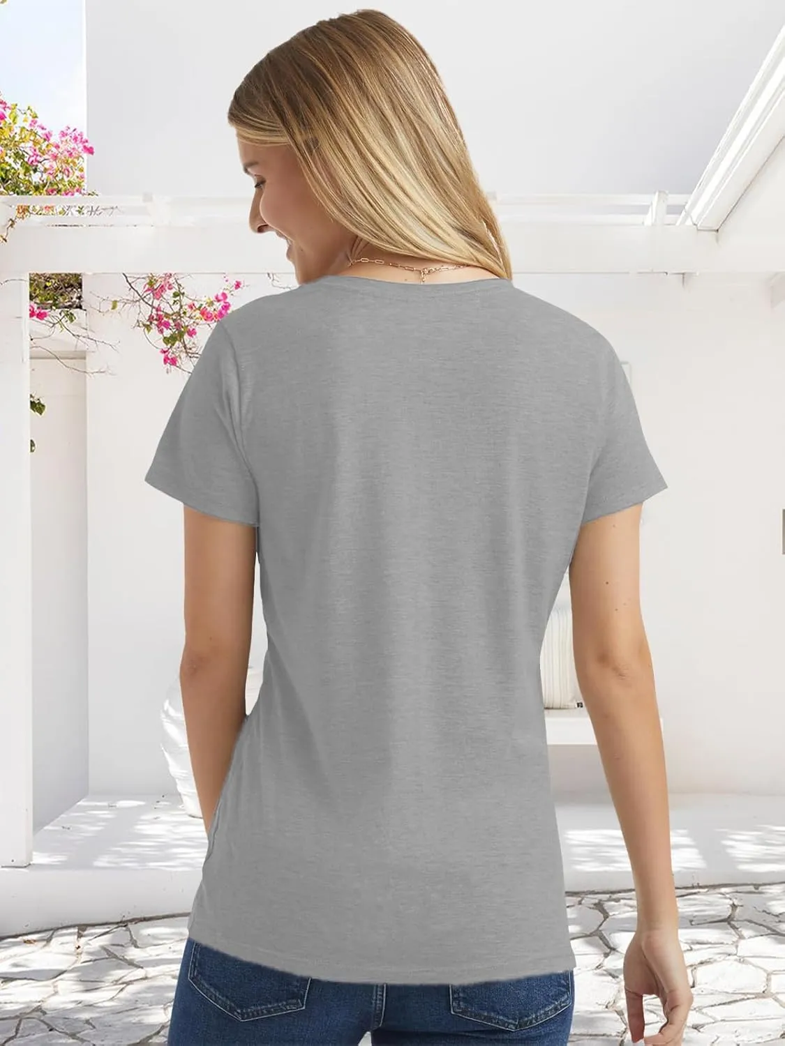 Flower Kindly Shirt for Women Funny Wildflower Plant T-Shirt Bohemian Summer Vacation V Neck Tops