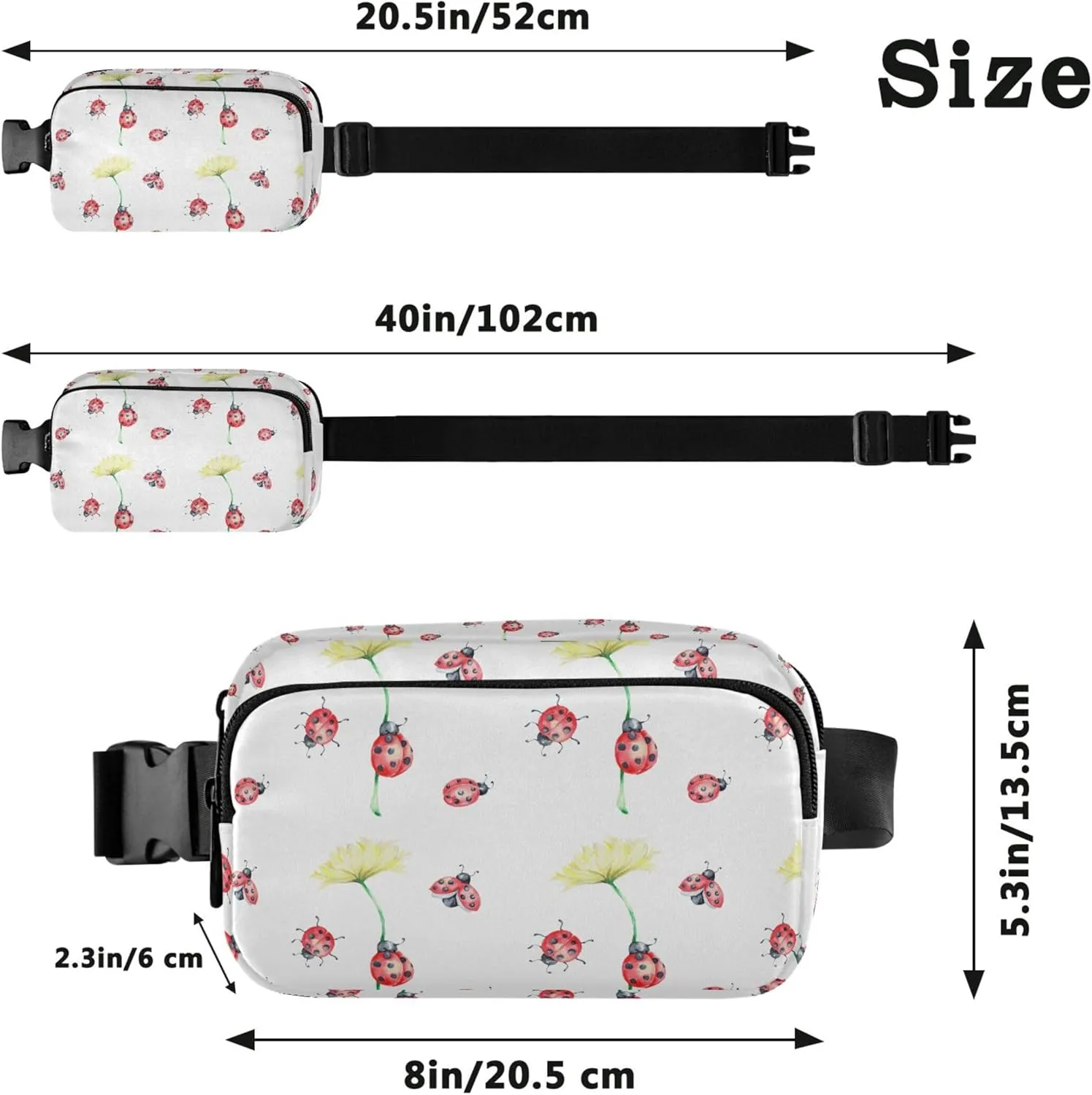 Flowers Lady Bird Animal Fanny Packs Women Colorful Belt Bag Hip Pack Waterproof Travel Waist Pouch
