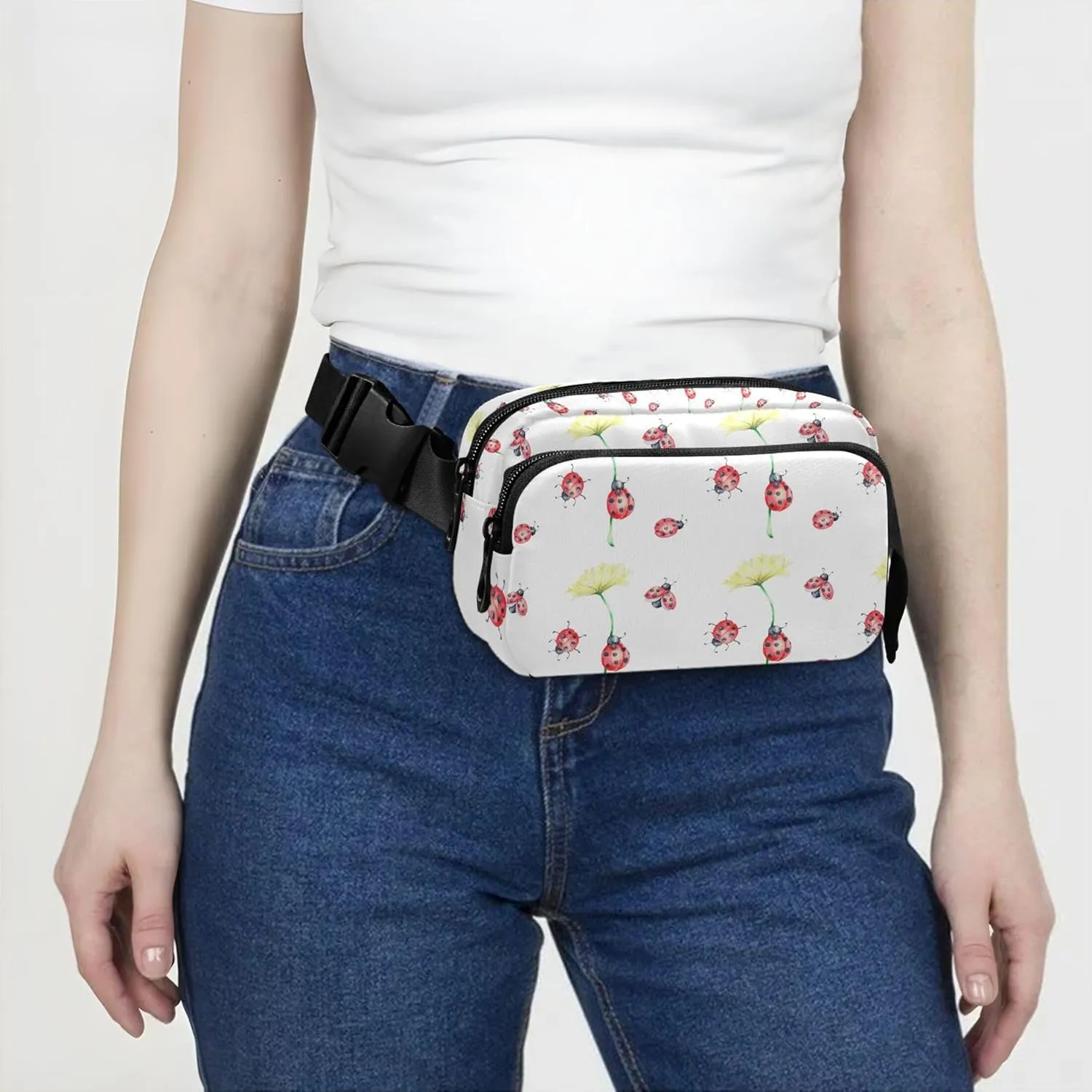 Flowers Lady Bird Animal Fanny Packs Women Colorful Belt Bag Hip Pack Waterproof Travel Waist Pouch