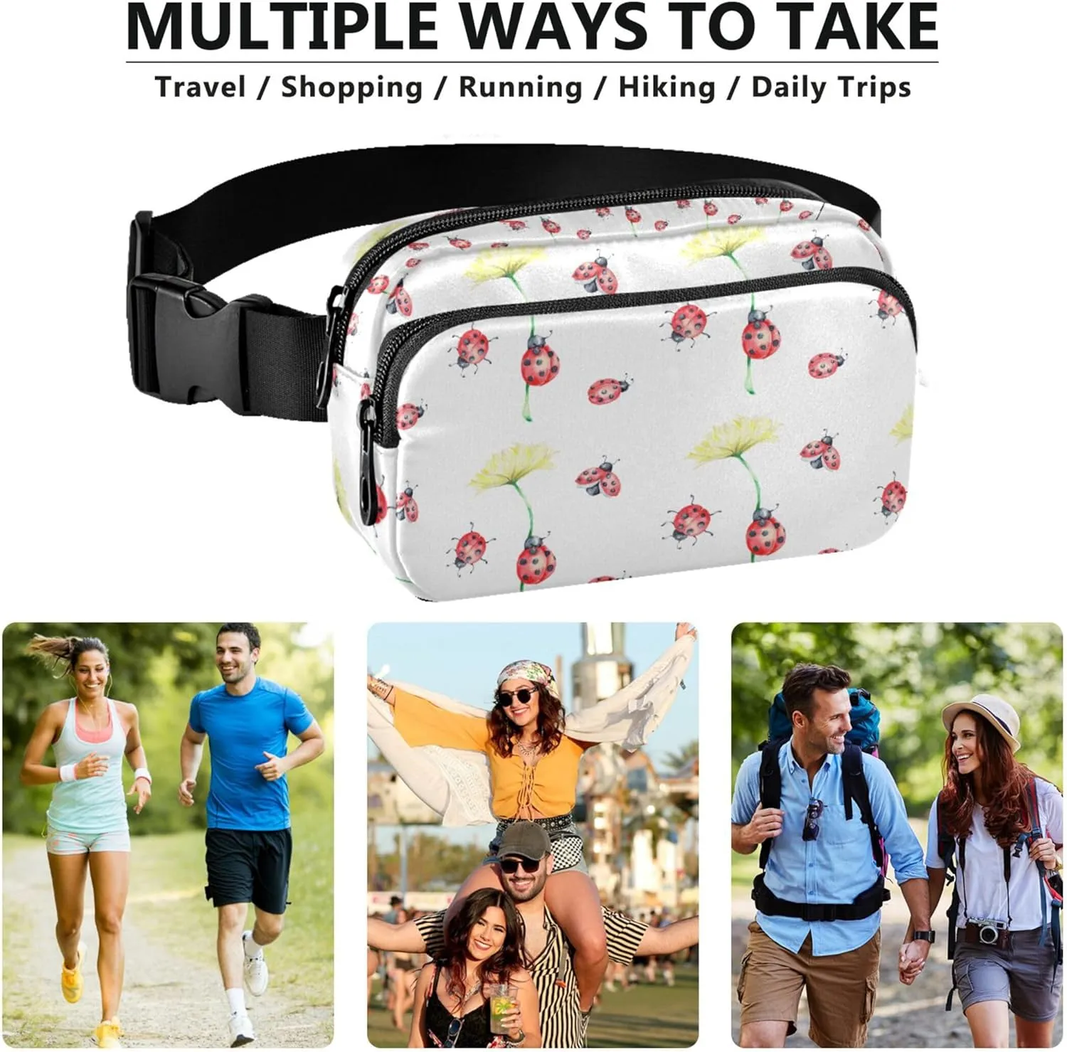 Flowers Lady Bird Animal Fanny Packs Women Colorful Belt Bag Hip Pack Waterproof Travel Waist Pouch