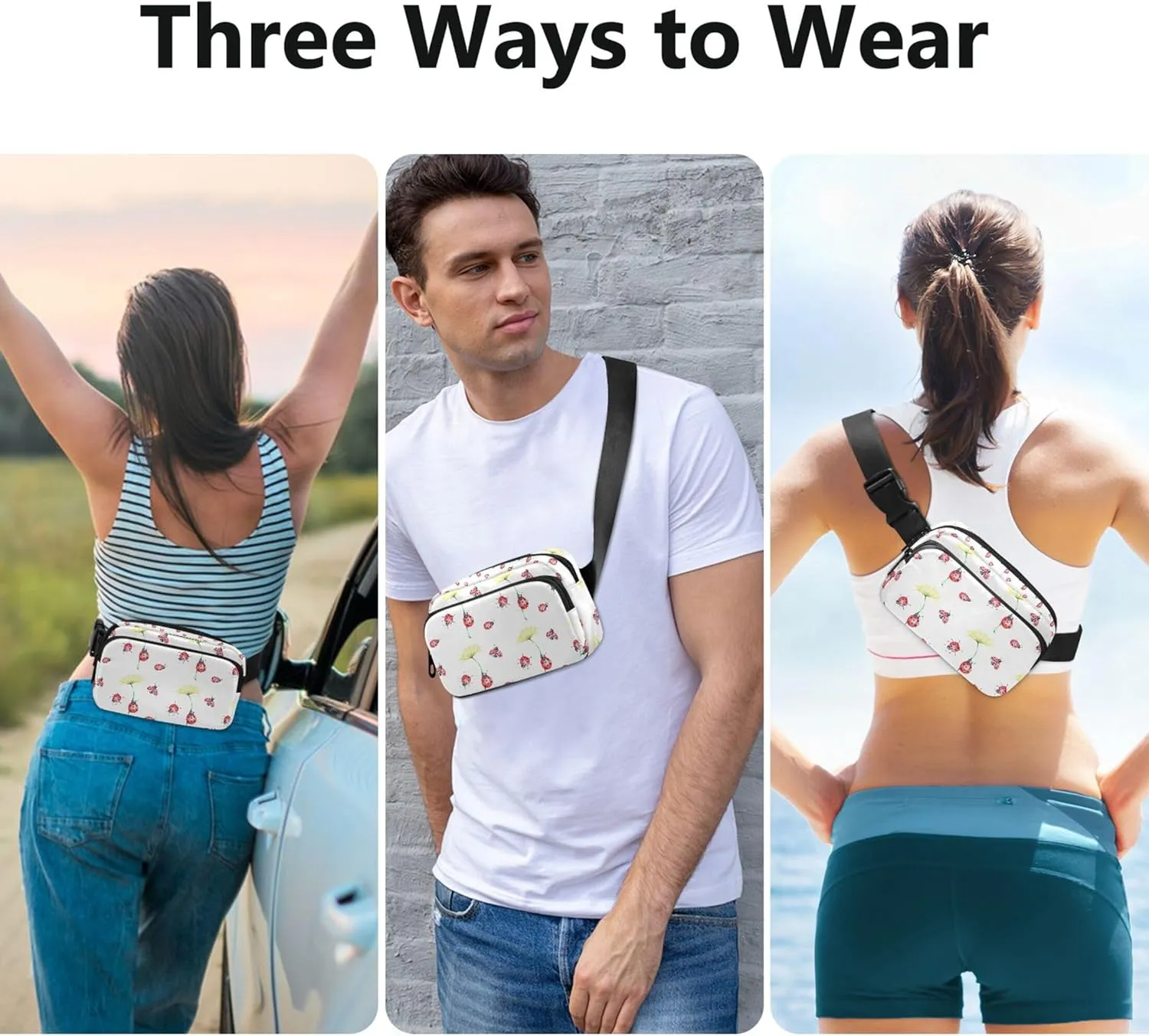Flowers Lady Bird Animal Fanny Packs Women Colorful Belt Bag Hip Pack Waterproof Travel Waist Pouch