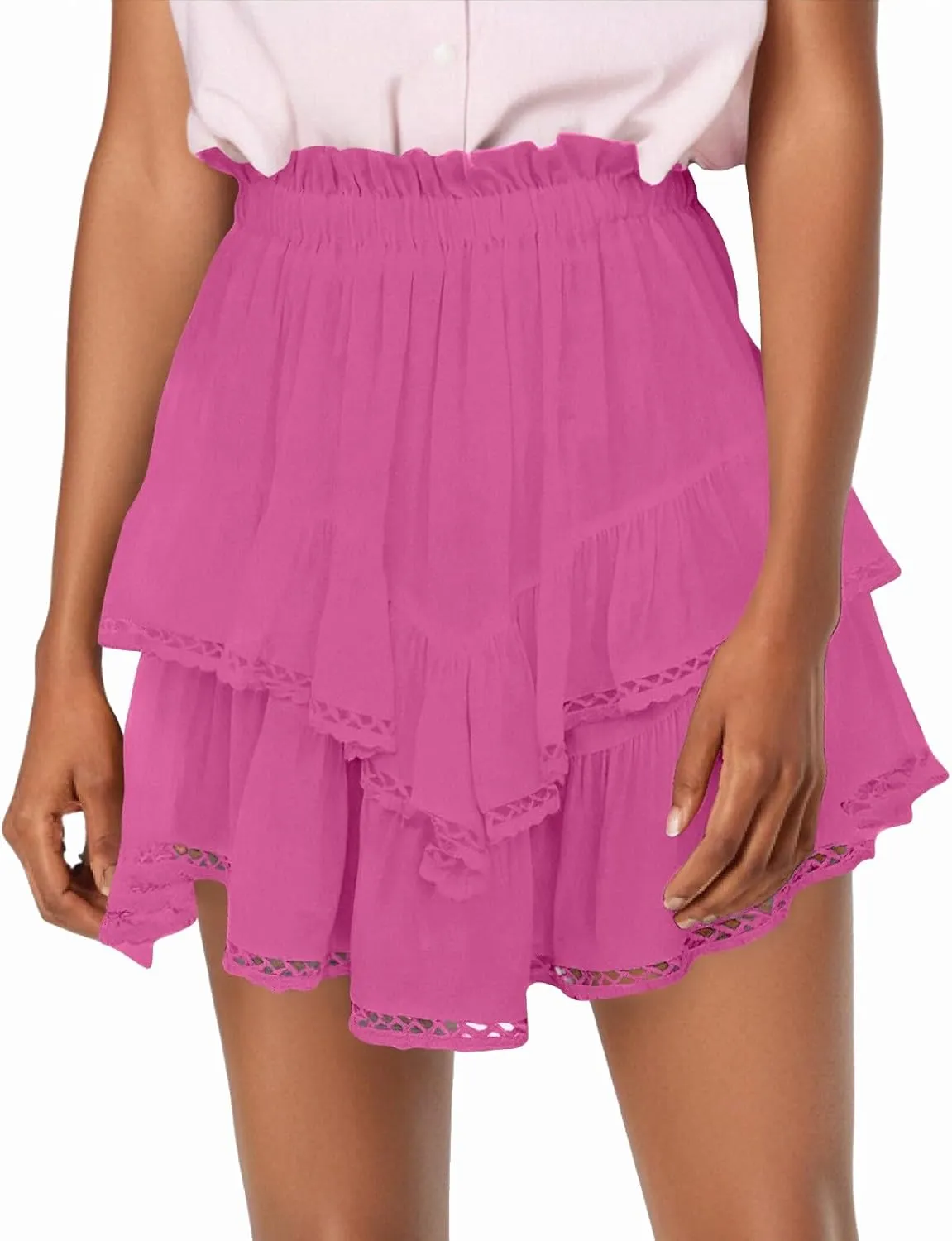 Flowy Mini Skirts for Women Summer High Waisted Tiered Ruffle Shorts Athleisure Tennis Skort Vacation Beach Outfits