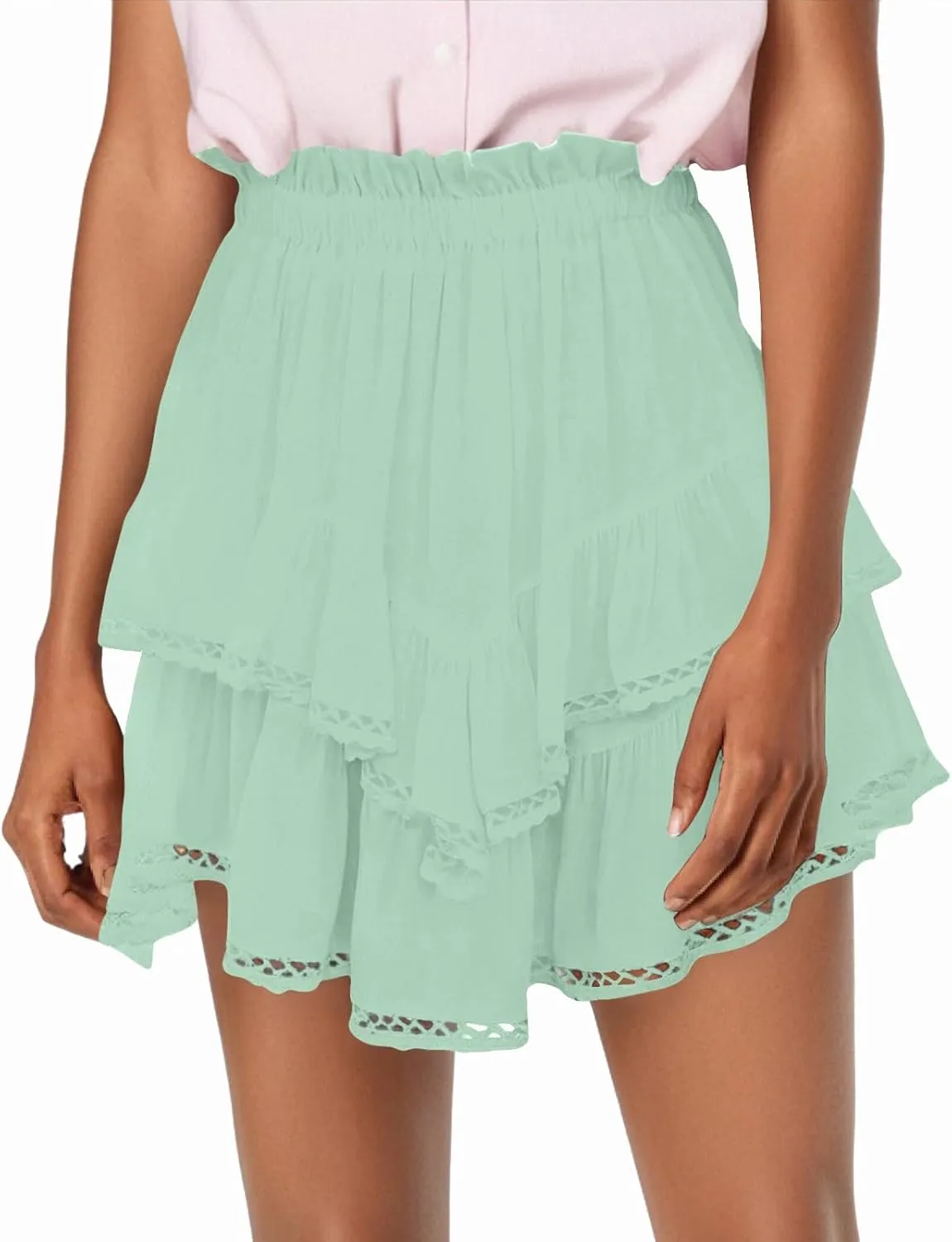 Flowy Mini Skirts for Women Summer High Waisted Tiered Ruffle Shorts Athleisure Tennis Skort Vacation Beach Outfits