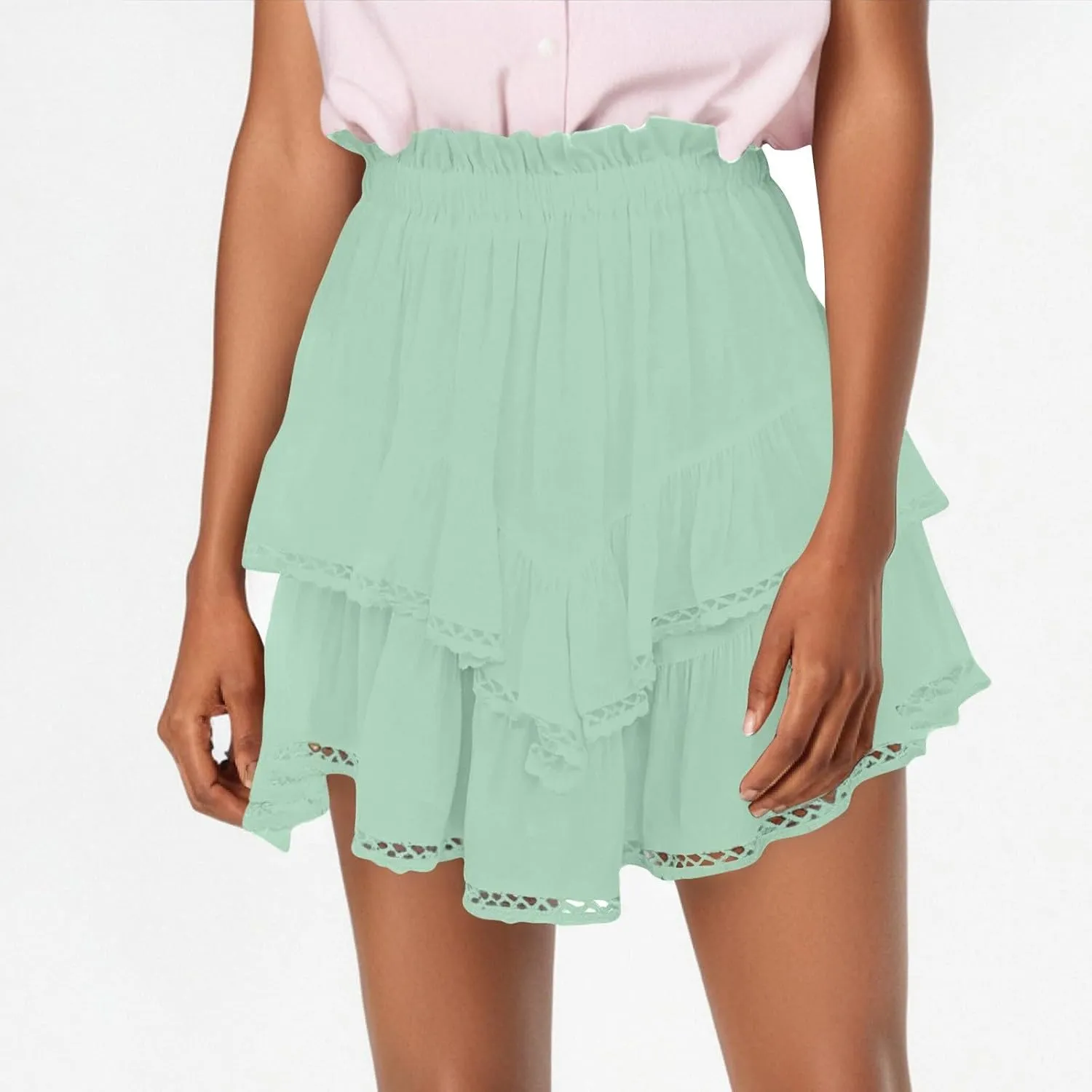 Flowy Mini Skirts for Women Summer High Waisted Tiered Ruffle Shorts Athleisure Tennis Skort Vacation Beach Outfits