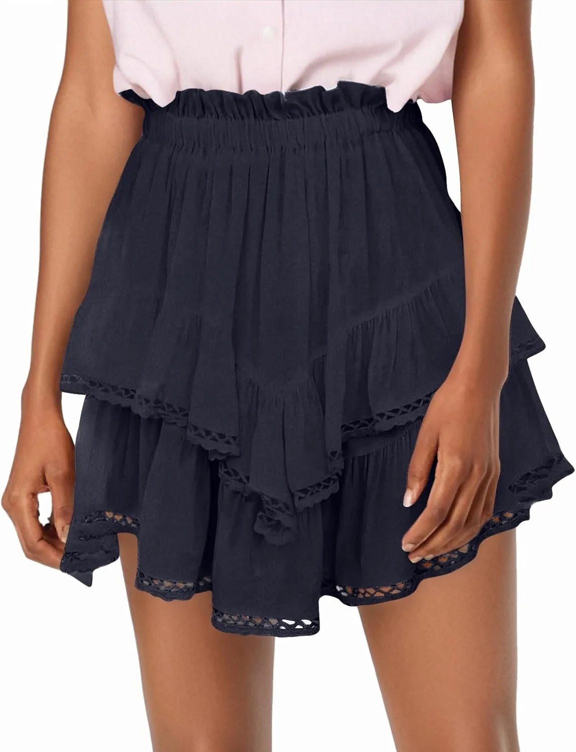Flowy Mini Skirts for Women Summer High Waisted Tiered Ruffle Shorts Athleisure Tennis Skort Vacation Beach Outfits