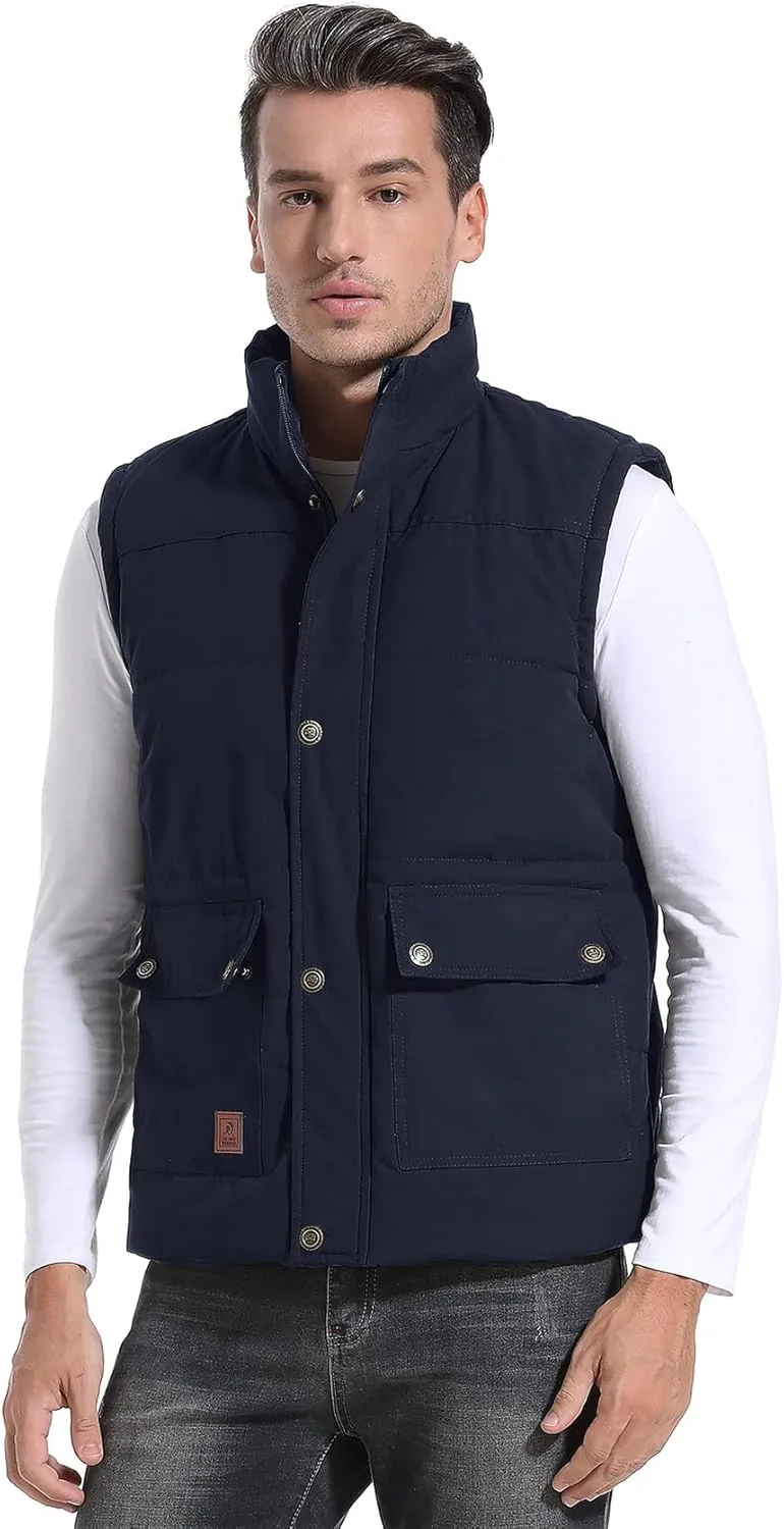 Flygo Men's Winter Warm Outdoor Padded Puffer Vest Thick Fleece Lined Sleeveless Jacket