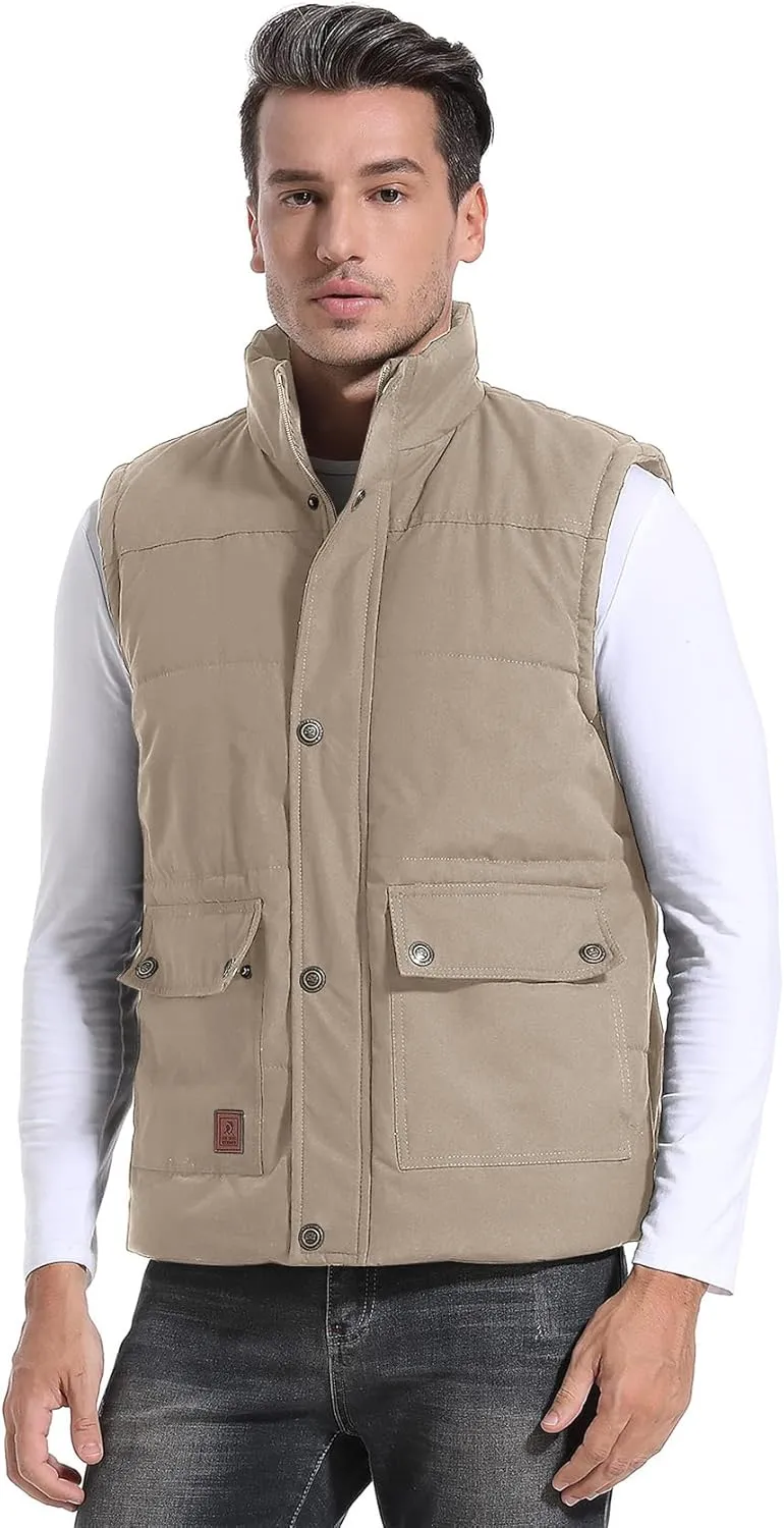Flygo Men's Winter Warm Outdoor Padded Puffer Vest Thick Fleece Lined Sleeveless Jacket