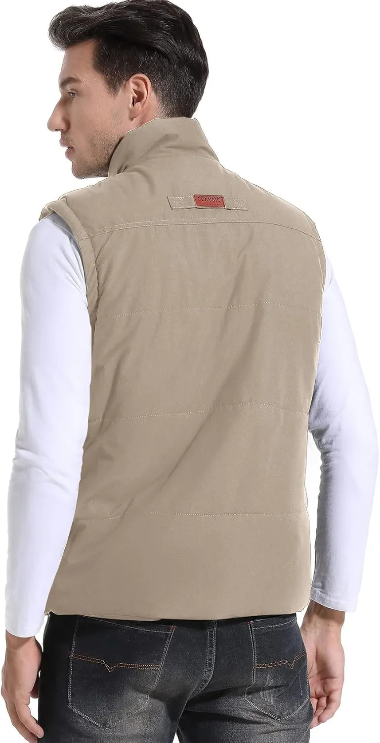 Flygo Men's Winter Warm Outdoor Padded Puffer Vest Thick Fleece Lined Sleeveless Jacket
